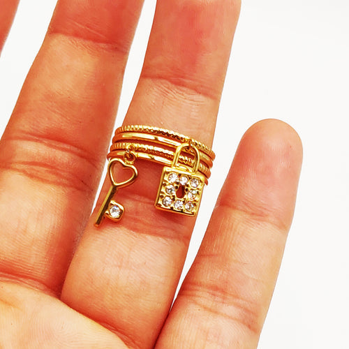 Bague Cadenas et Clé Cristaux