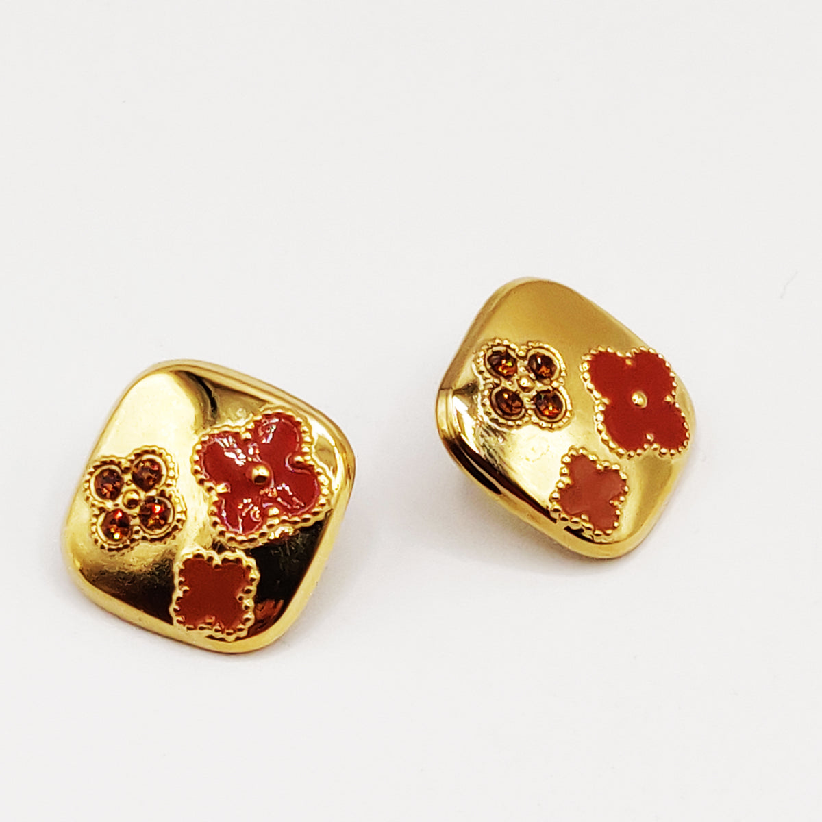 Boucles d'oreilles Multi Trèfles Marrons Tour Doré Luxe