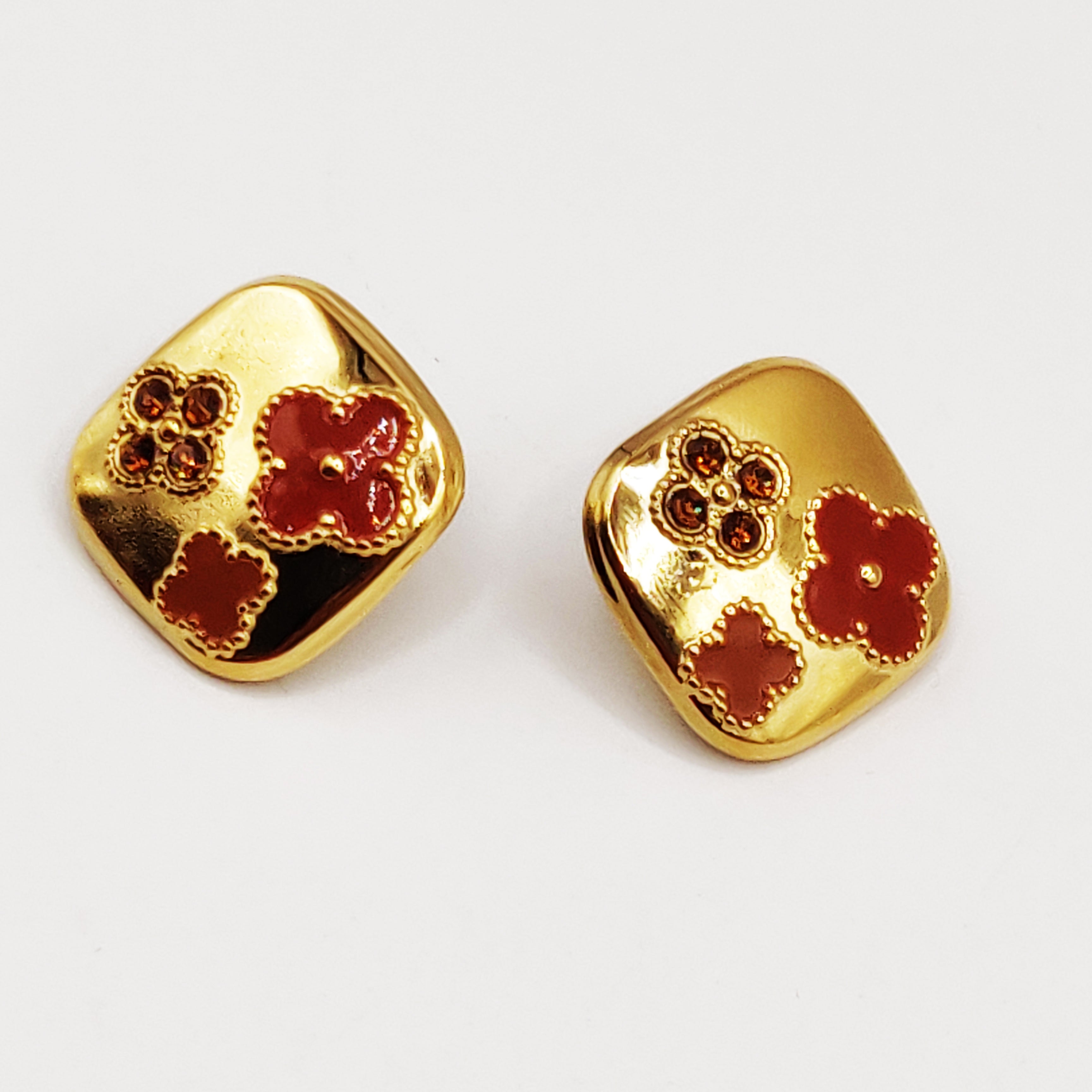 Boucles d'oreilles Multi Trèfles Marrons Tour Doré Luxe