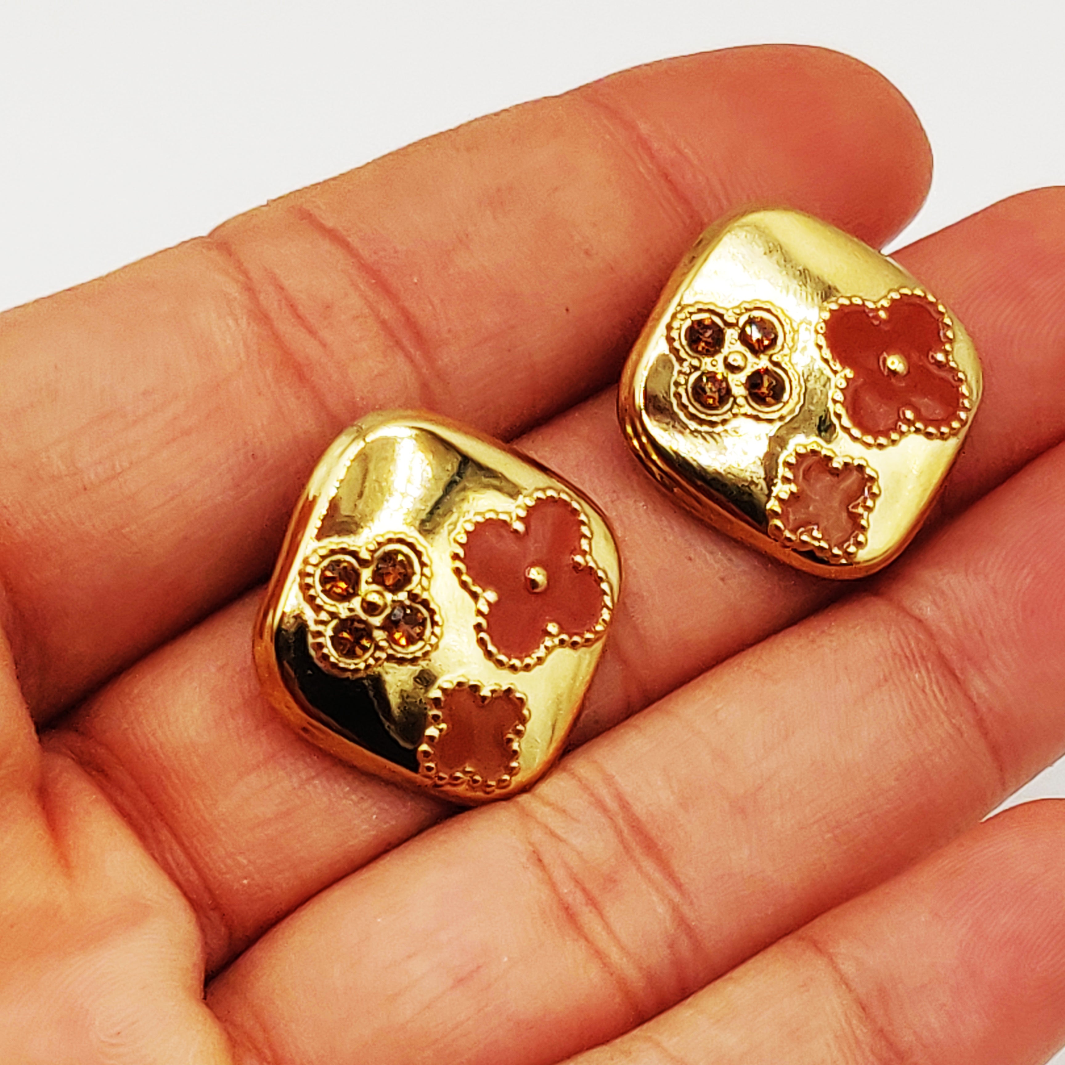 Boucles d'oreilles Multi Trèfles Marrons Tour Doré Luxe