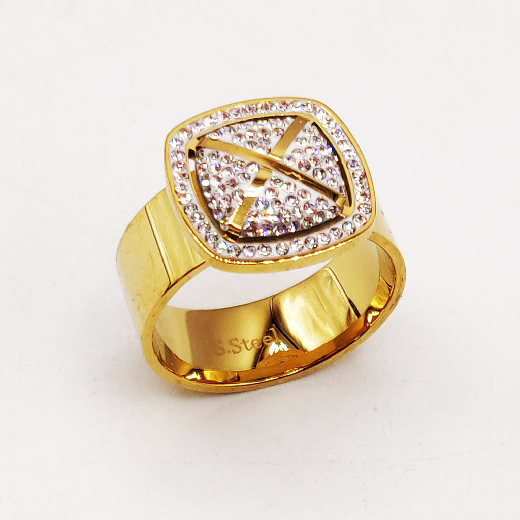 Bague Carré Bombé Cristaux Luxe