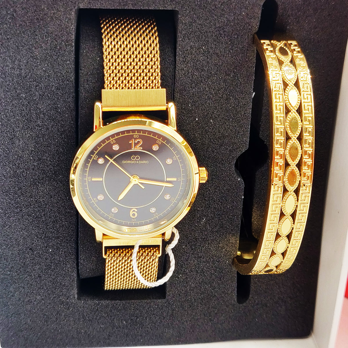 Coffret Montre Giorgio & Dario EU6407 Fond Noir avec Bracelet Rigide Ligne Ovales