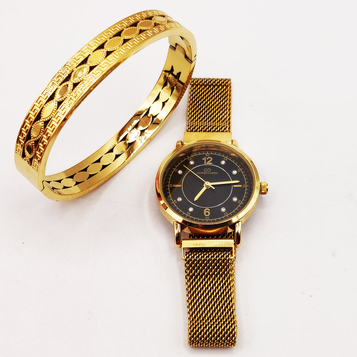 Coffret Montre Giorgio & Dario EU6407 Fond Noir avec Bracelet Rigide Ligne Ovales