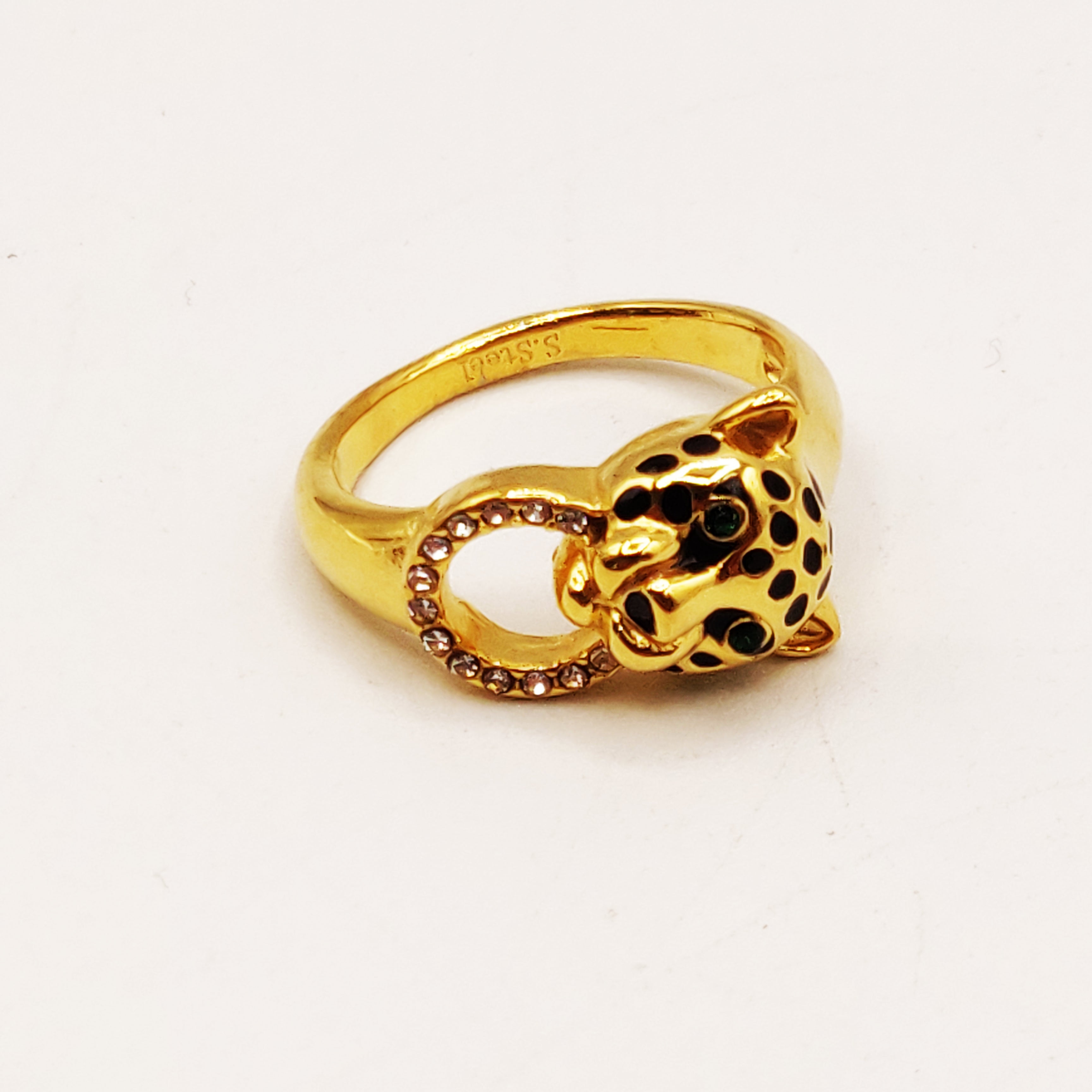 Bague Jaguar Points Noirs Cercles Cristaux Luxe