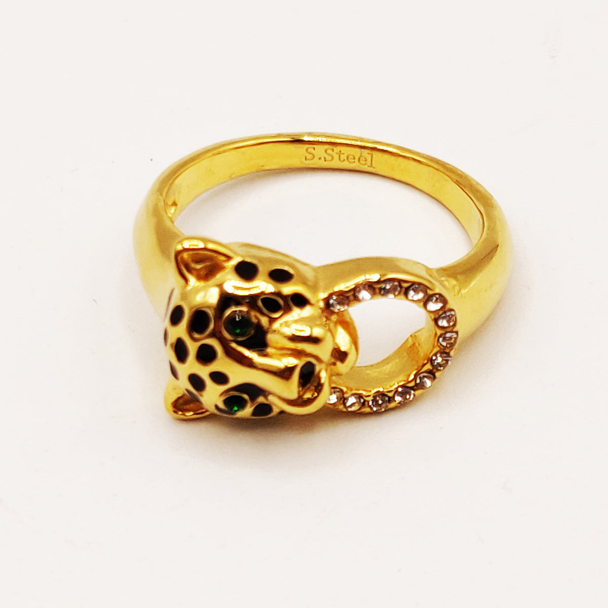 Bague Jaguar Points Noirs Cercles Cristaux Luxe