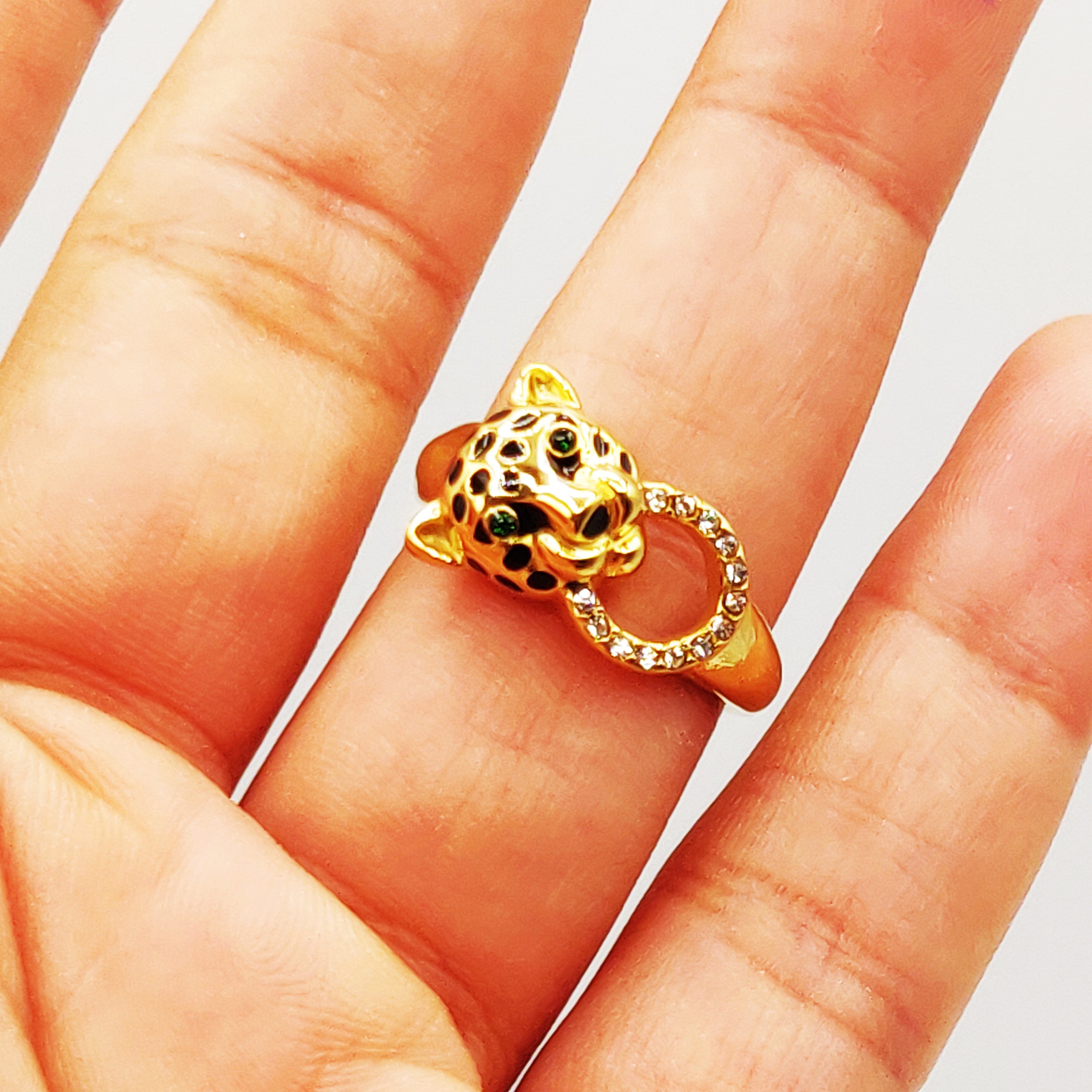 Bague Jaguar Points Noirs Cercles Cristaux Luxe
