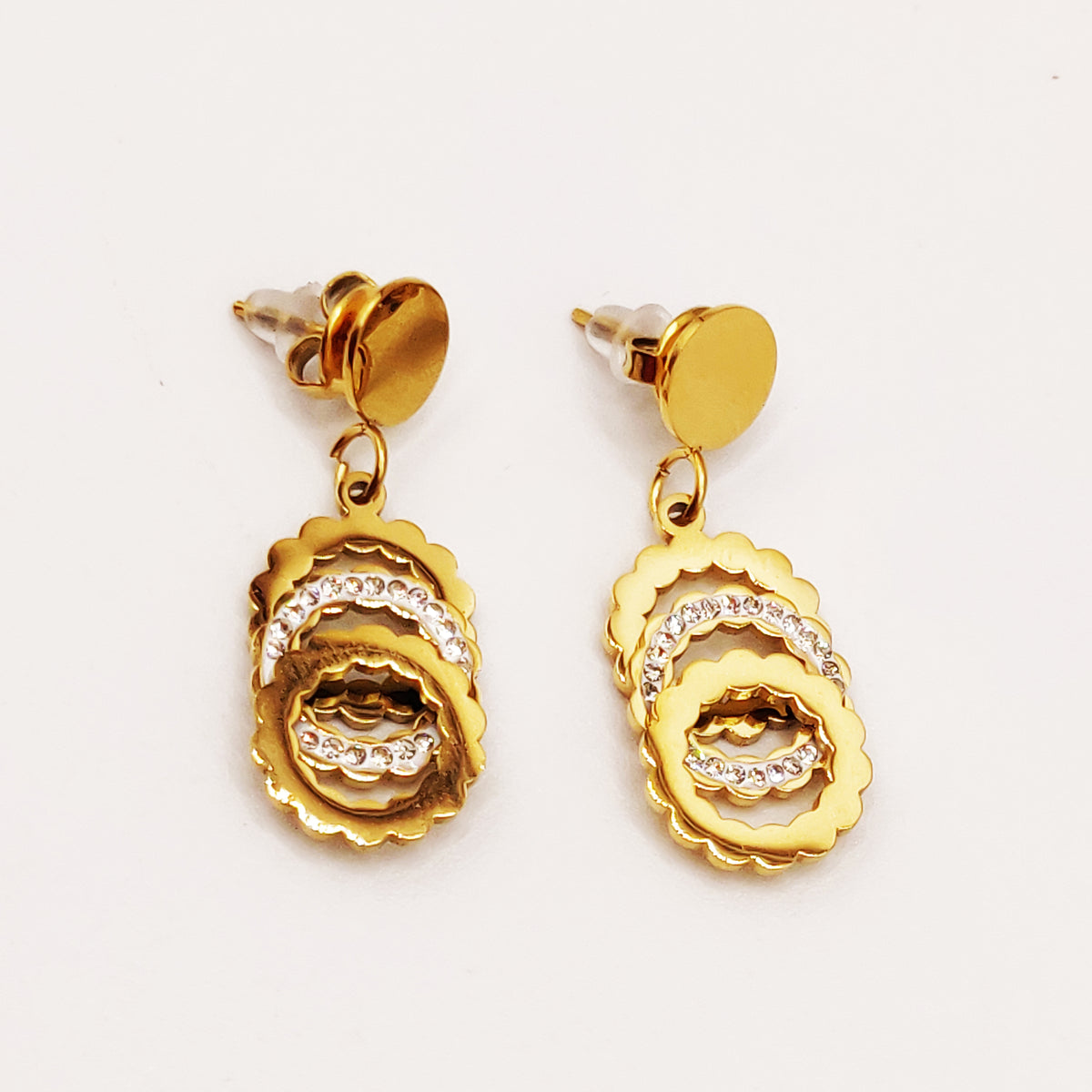 Boucles d'oreilles Multi Torsades Triple Cercles Cristaux Luxe