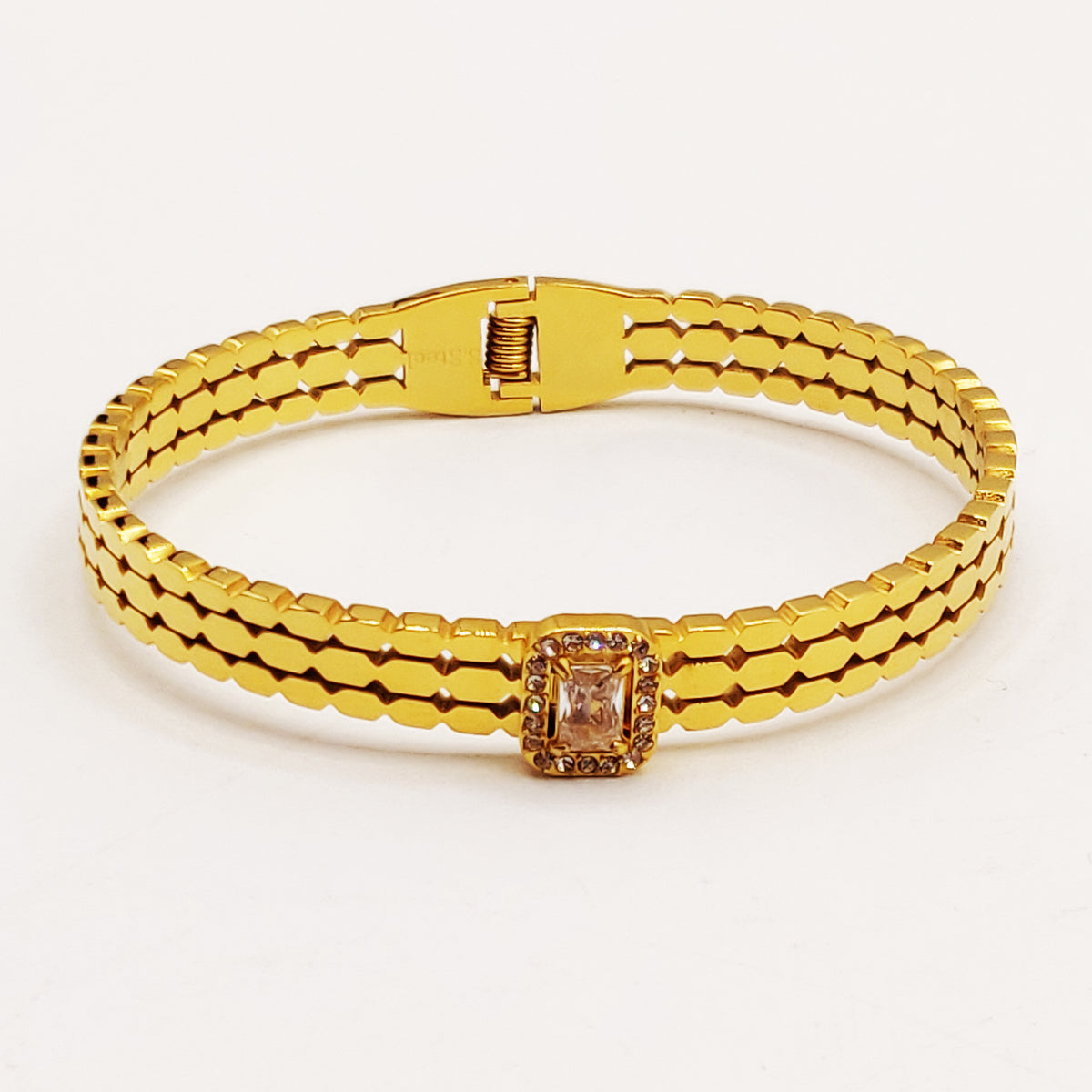 Bracelet Rigide Triple Lignes Cristal Rectangle Luxe