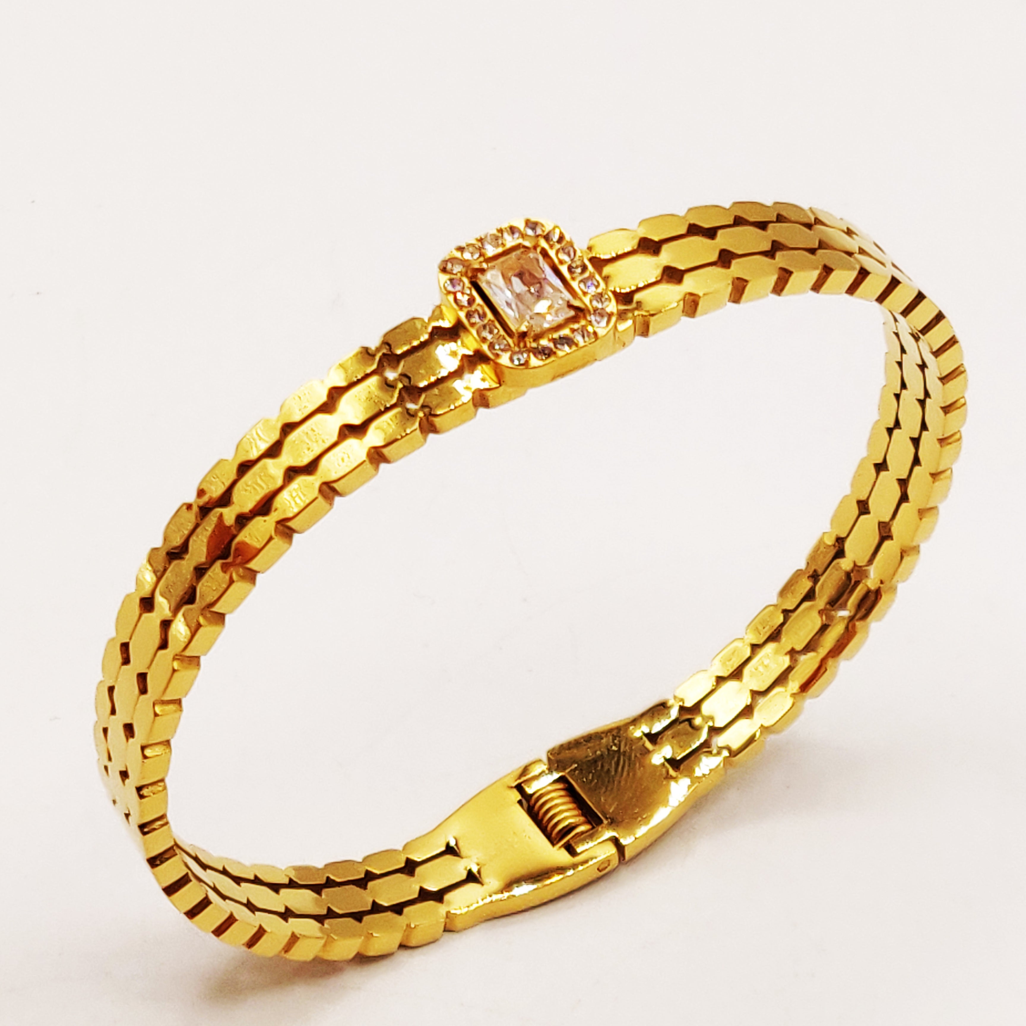 Bracelet Rigide Triple Lignes Cristal Rectangle Luxe