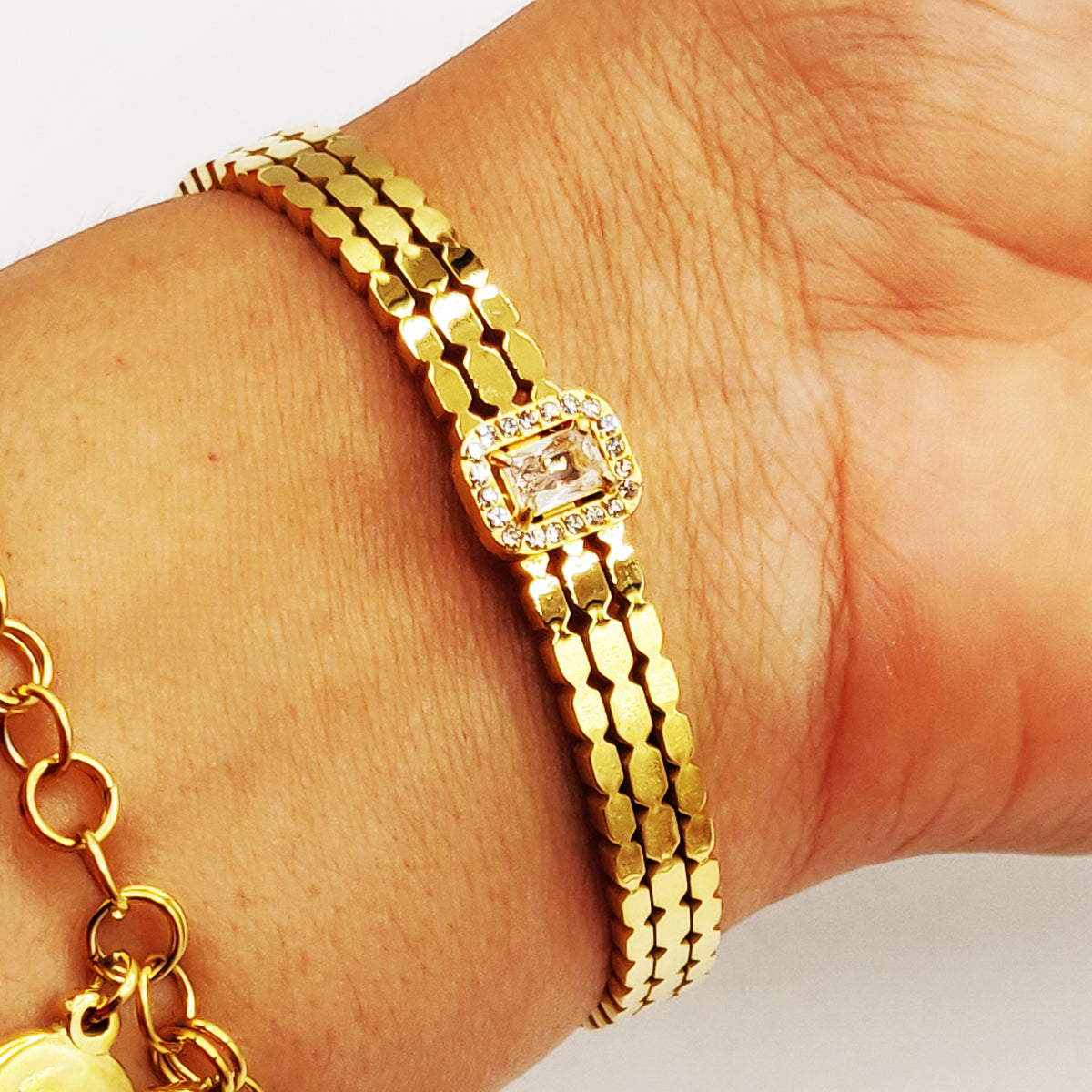 Bracelet Rigide Triple Lignes Cristal Rectangle Luxe