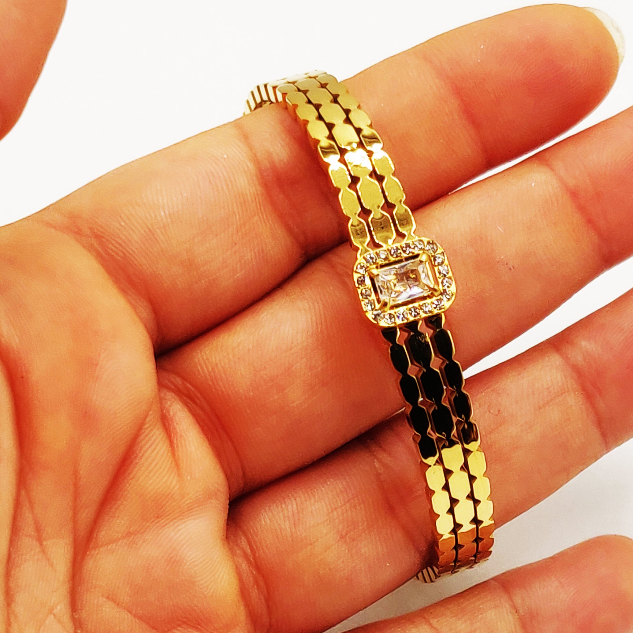 Bracelet Rigide Triple Lignes Cristal Rectangle Luxe