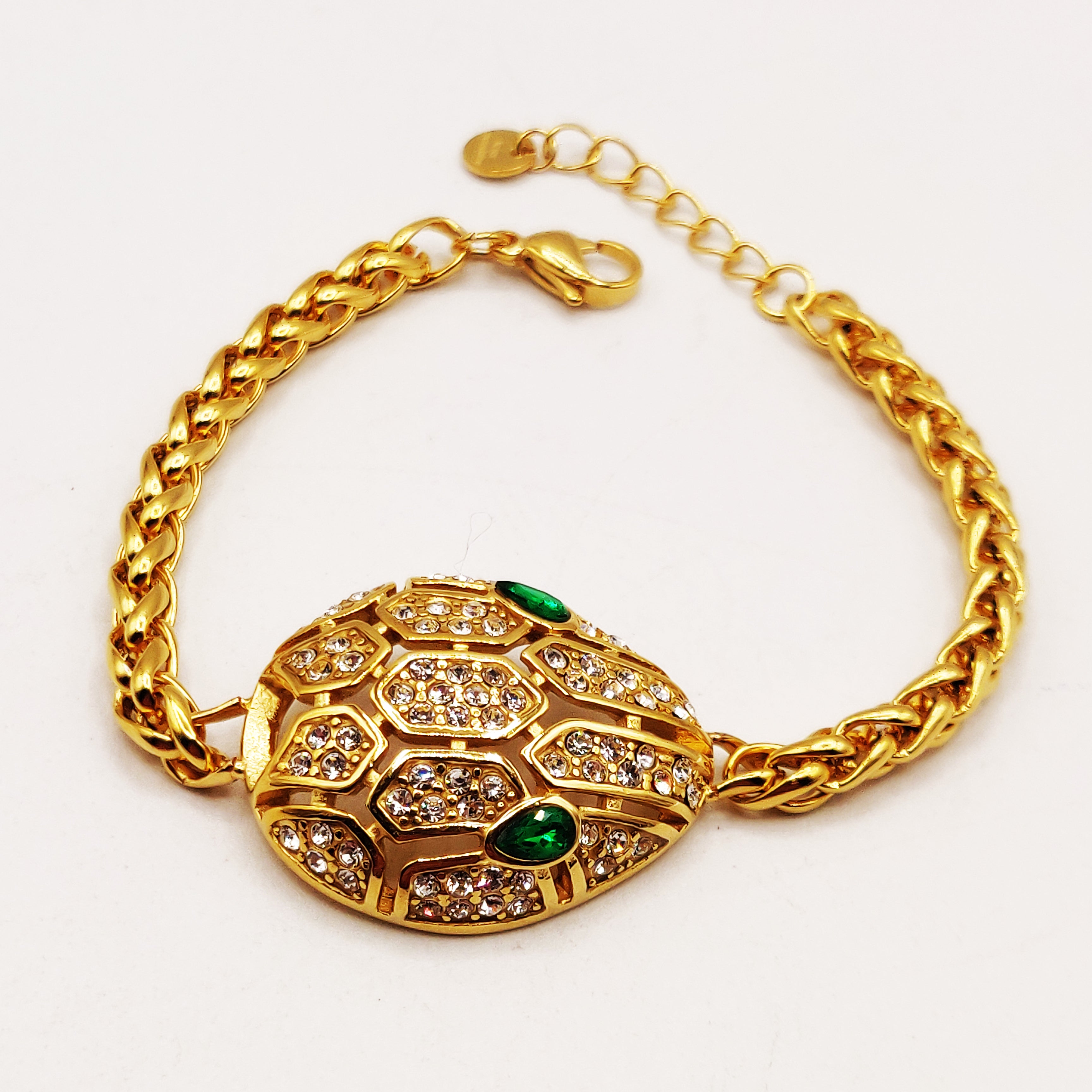 Bracelet Torsade Serpent Cristaux Yeux Verts Luxe