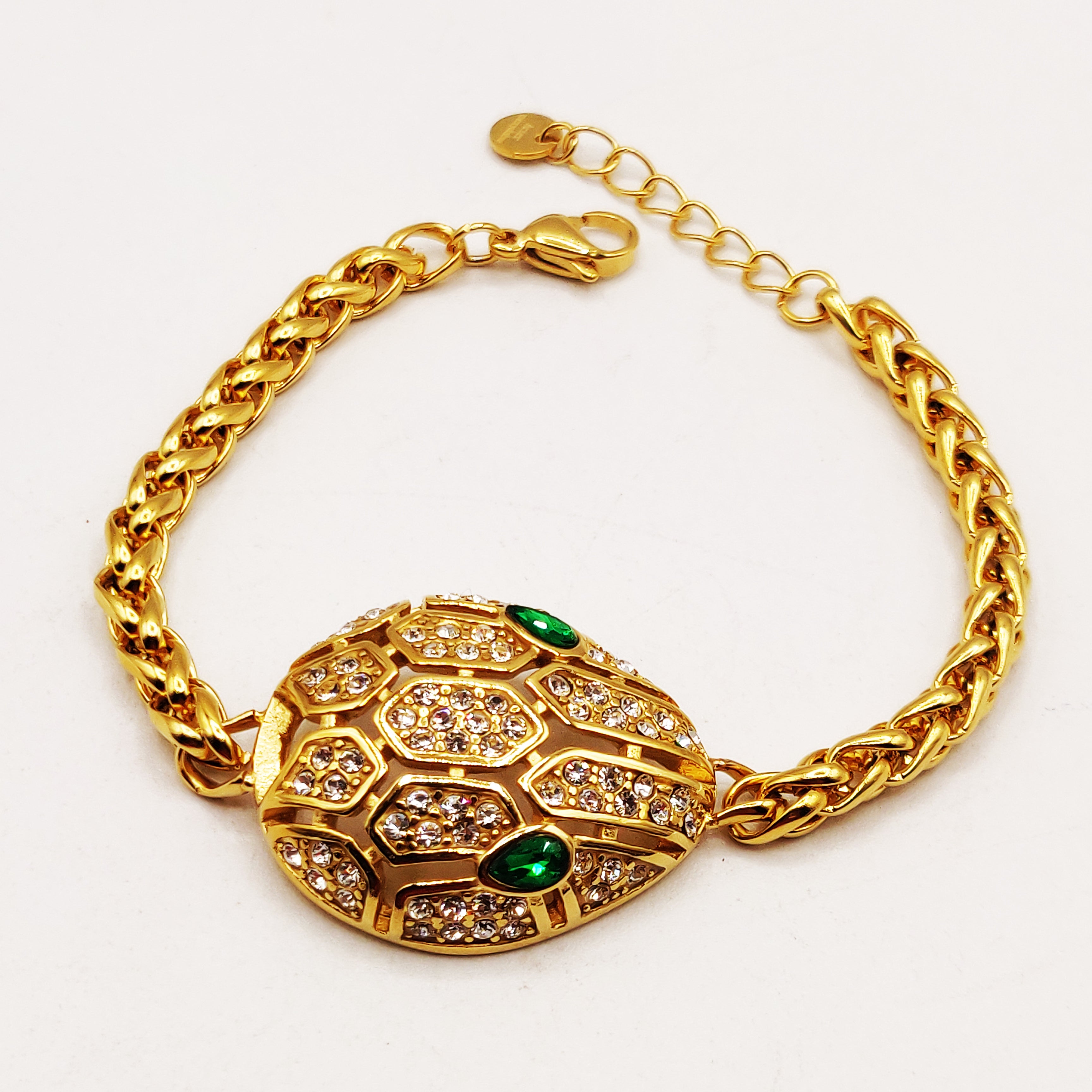 Bracelet Torsade Serpent Cristaux Yeux Verts Luxe