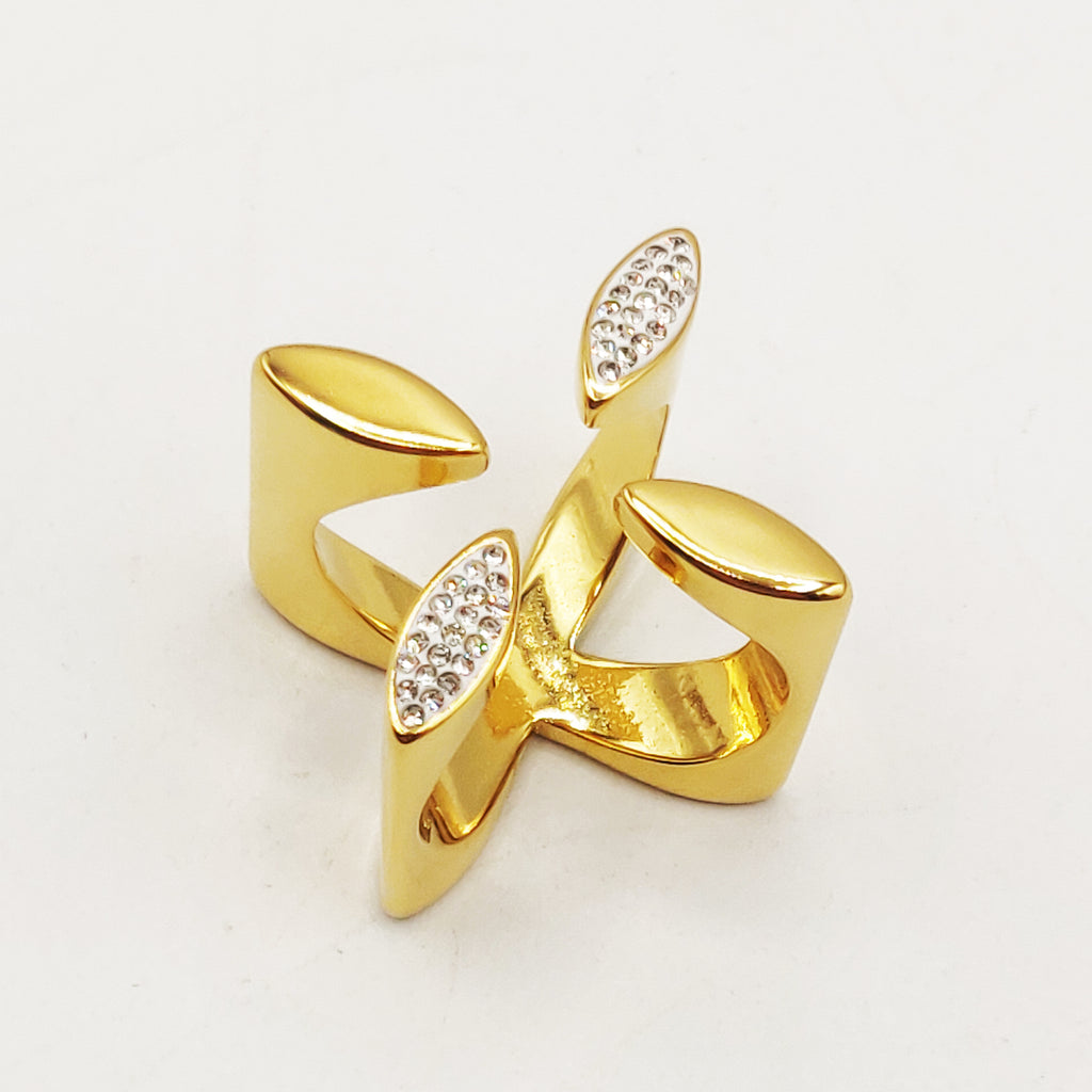 Bague 4 Feuilles Cristaux Luxe