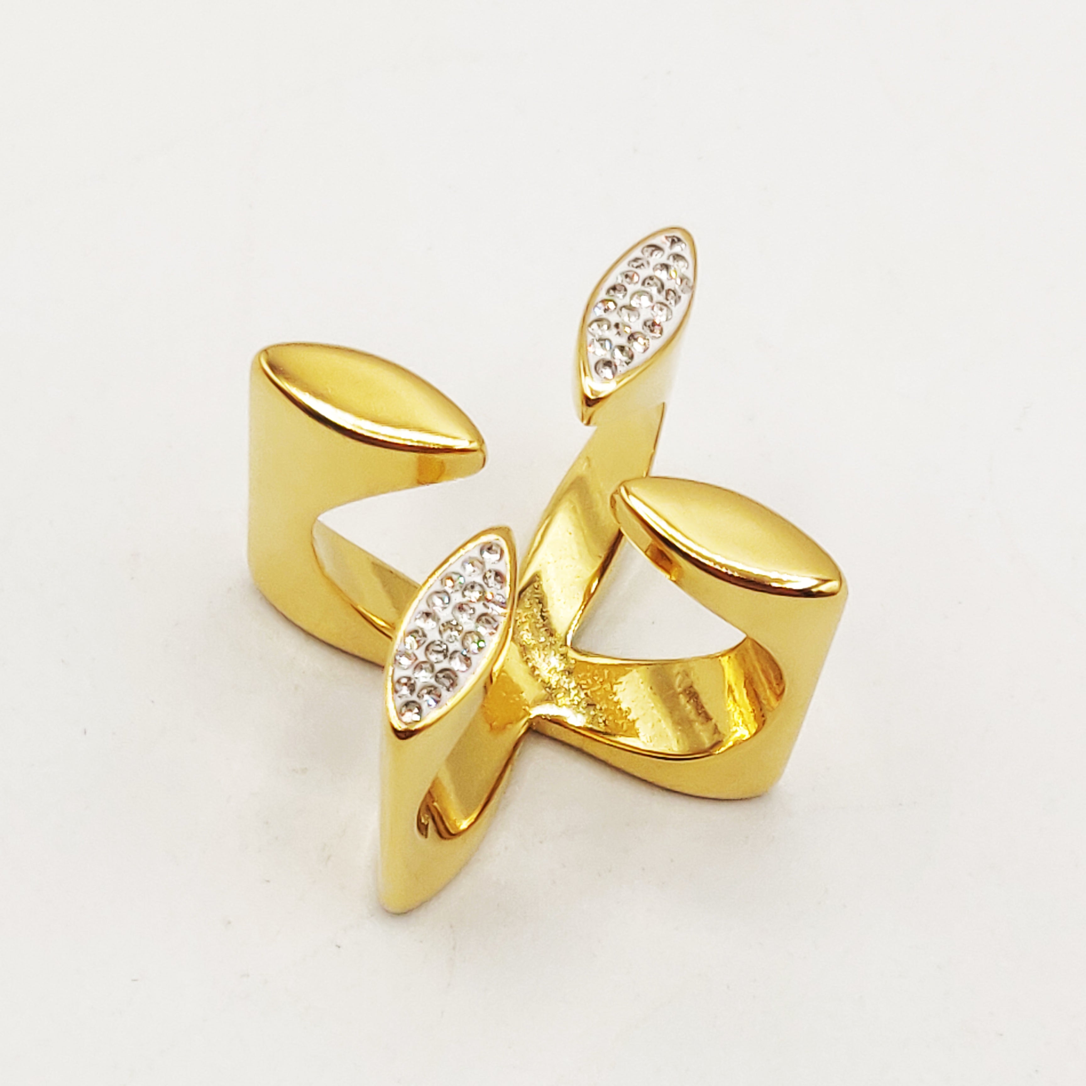 Bague 4 Feuilles Cristaux Luxe