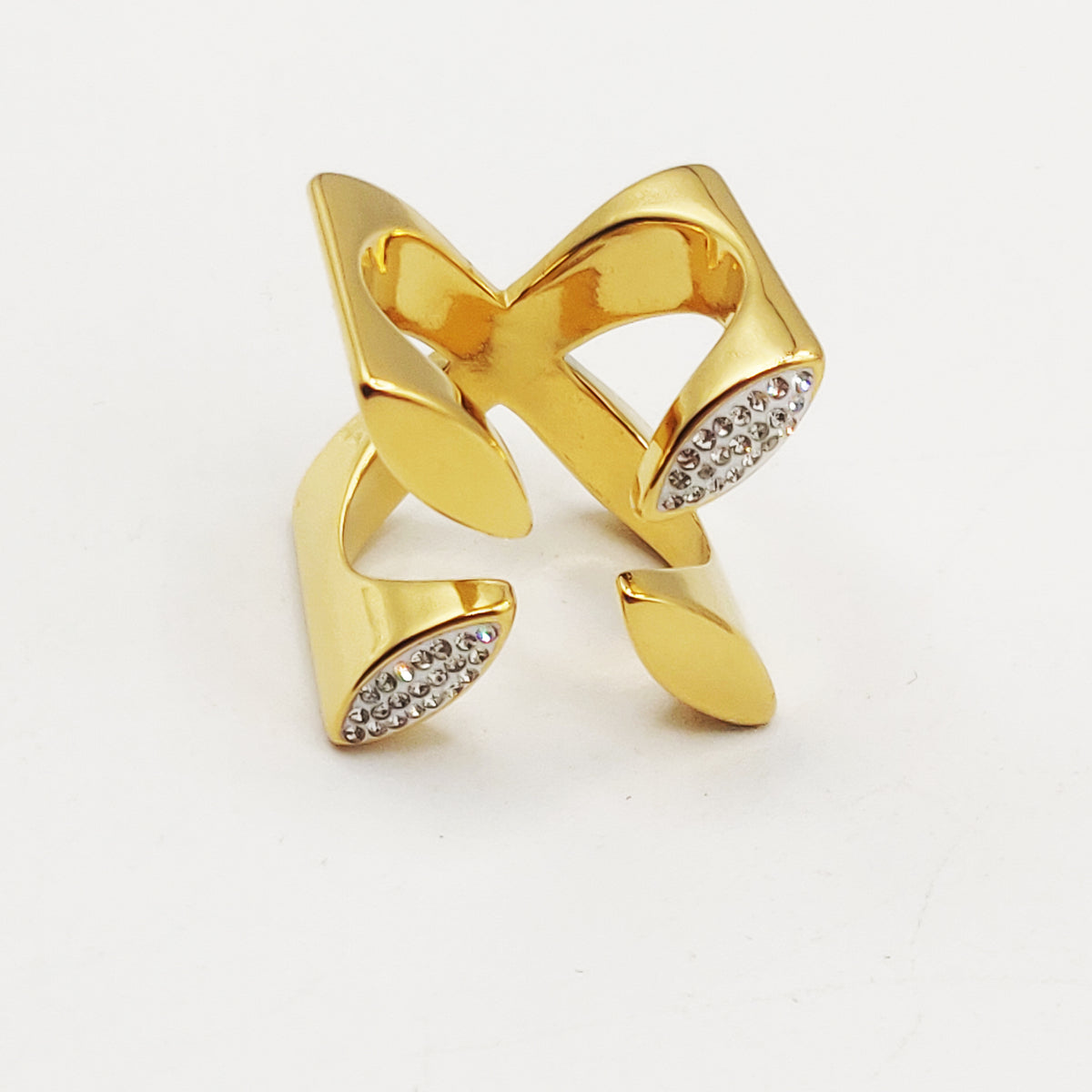 Bague 4 Feuilles Cristaux Luxe