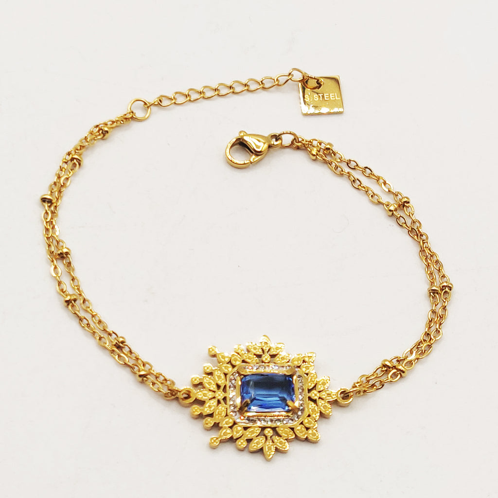 Bracelet Multi Chaînes Grand Cristal Bleu Luxe