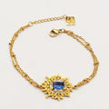 Bracelet Multi Chaînes Grand Cristal Bleu Luxe