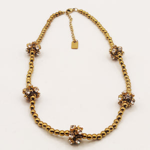 Collier Chaîne en Perles d'imitation Dorées Boules de Cristaux Luxe