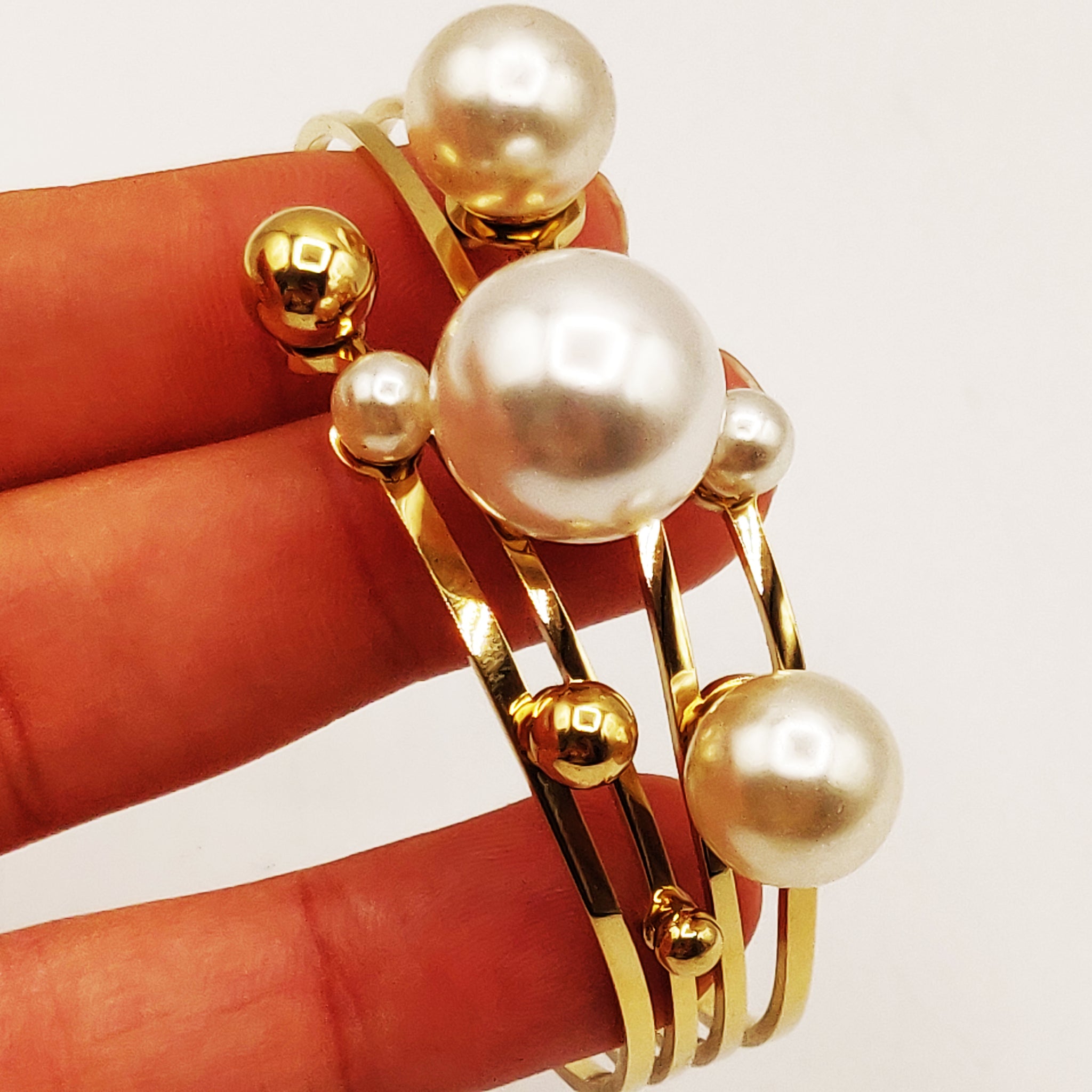 Bracelet Rigide Perles d'imitation Blanches et Dorées Luxe
