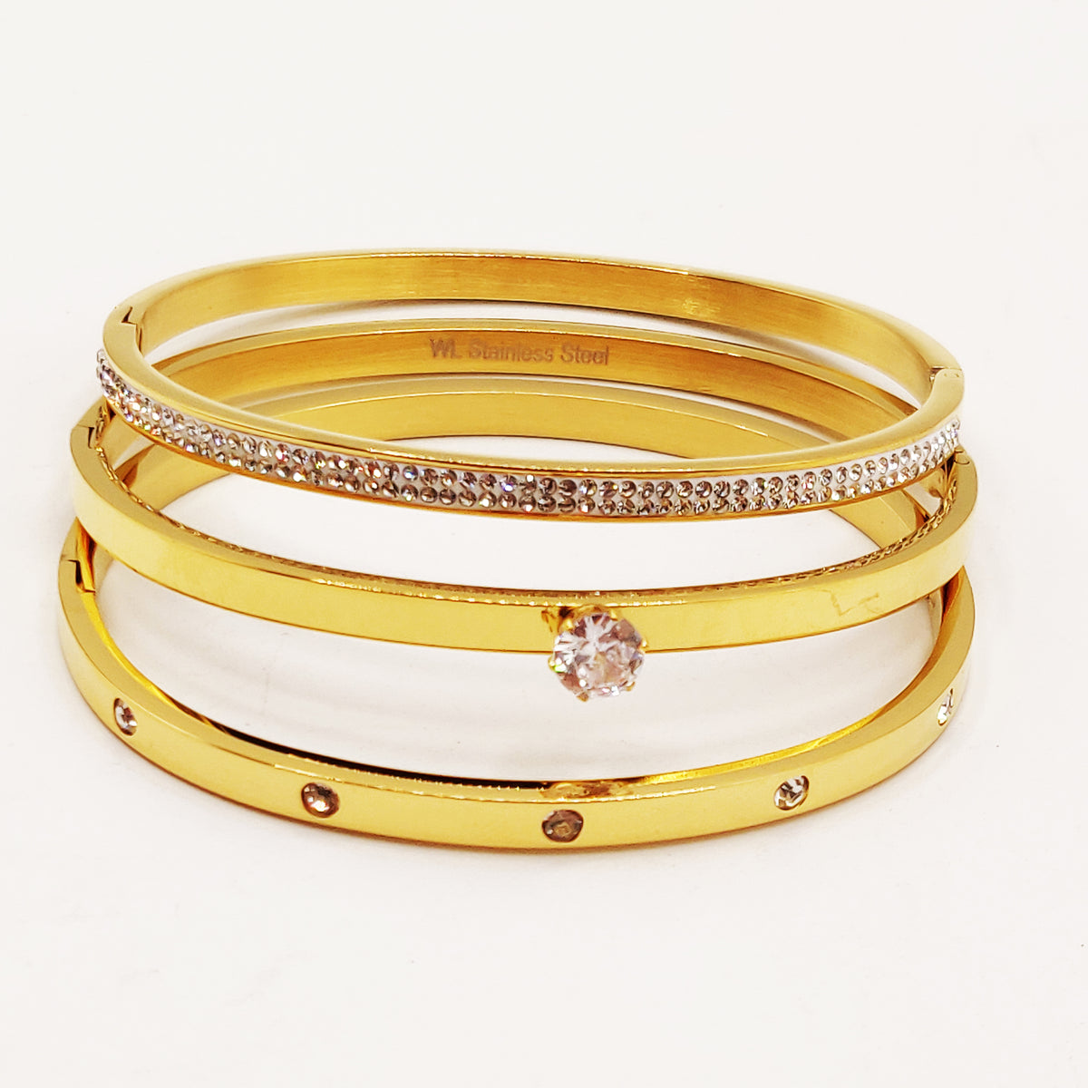 Trio de Bracelets Cristaux Dorés Luxe