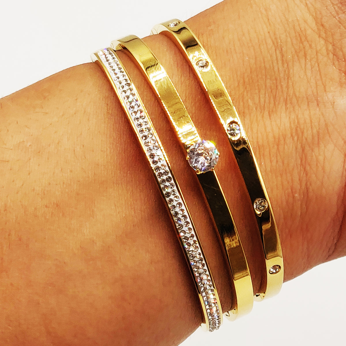 Trio de Bracelets Cristaux Dorés Luxe