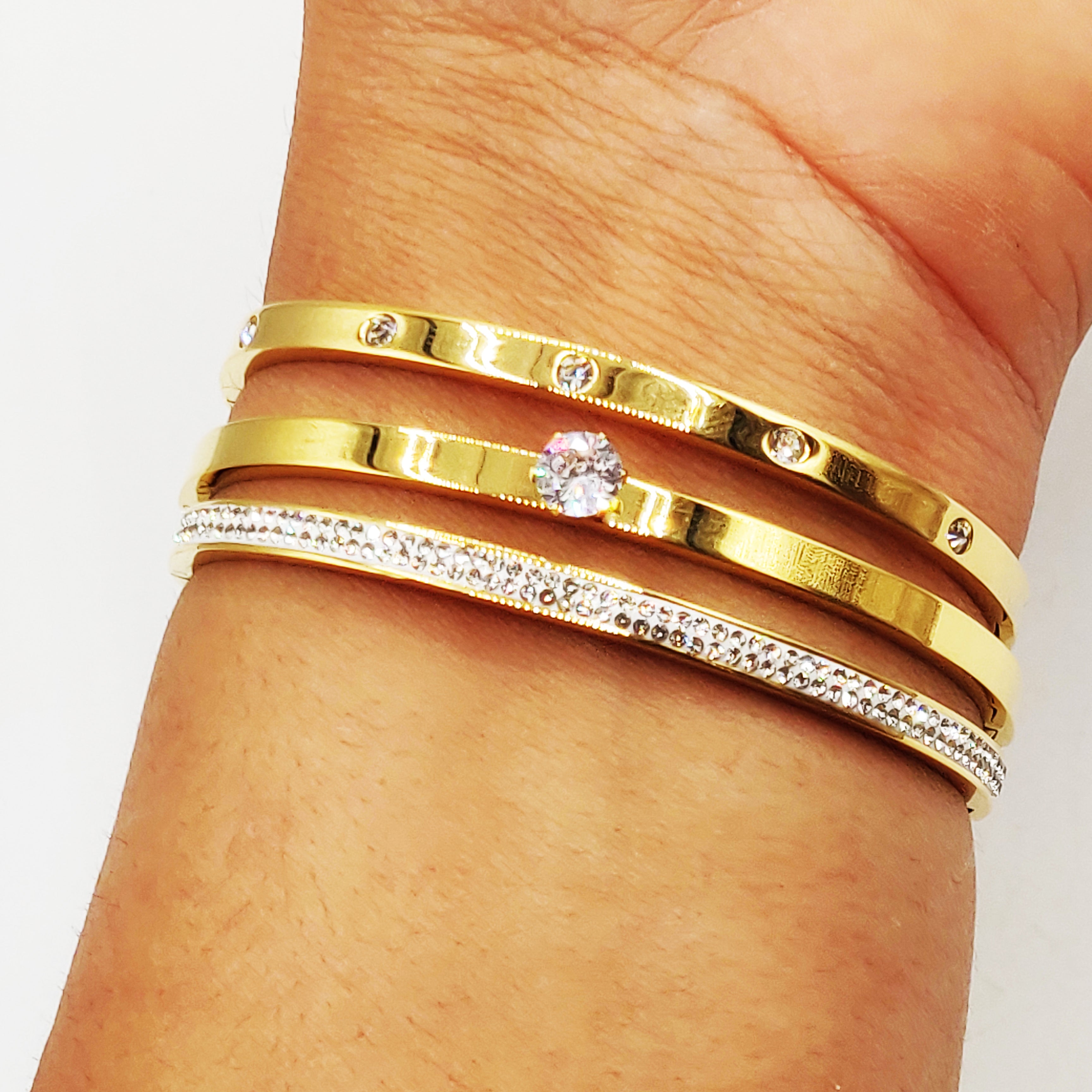Trio de Bracelets Cristaux Dorés Luxe