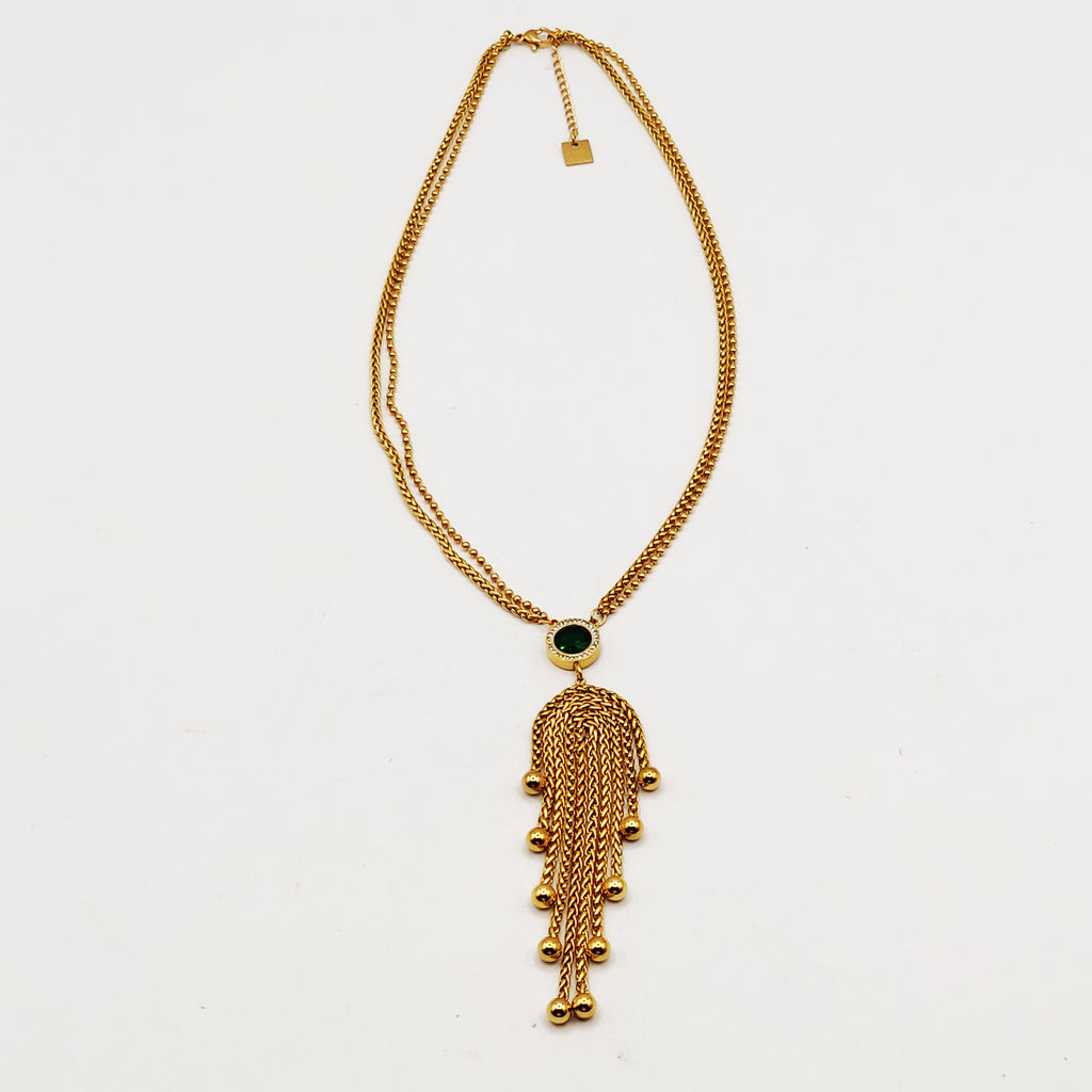 Collier Pierre Verte Ronde Pendentifs Multi Torsades Luxe
