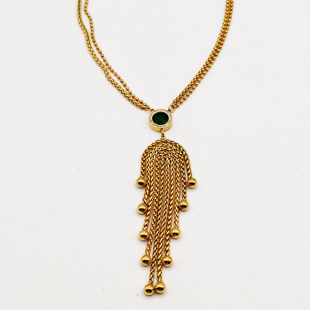 Collier Pierre Verte Ronde Pendentifs Multi Torsades Luxe
