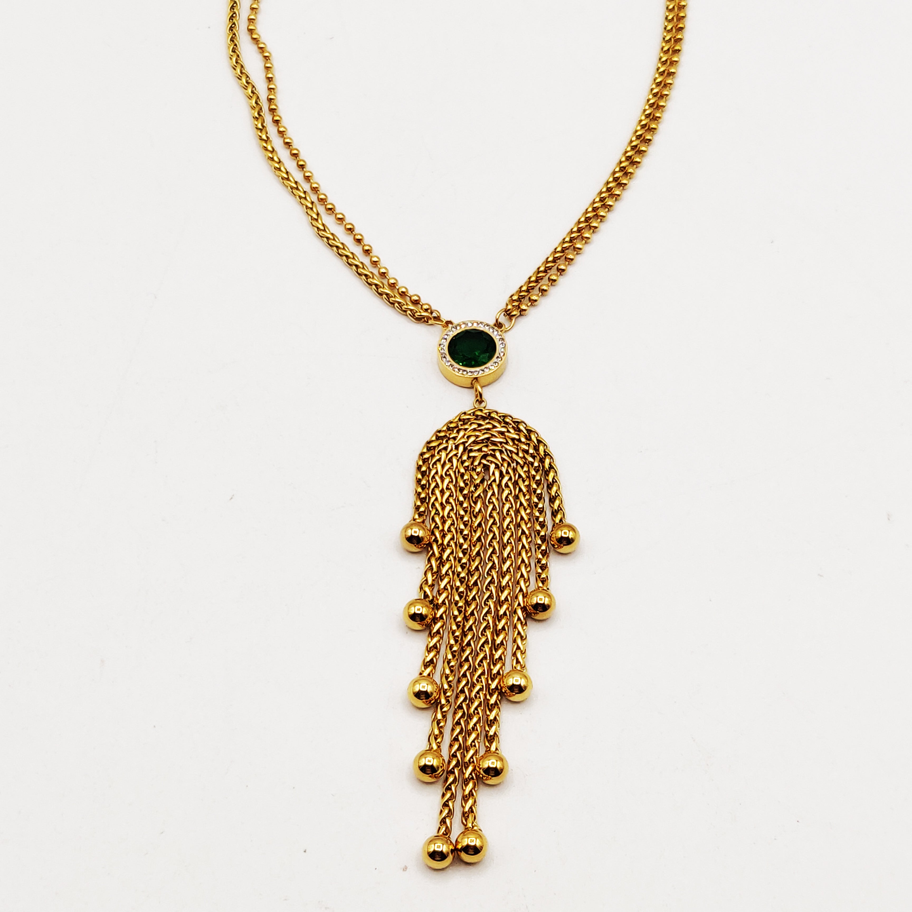 Collier Pierre Verte Ronde Pendentifs Multi Torsades Luxe