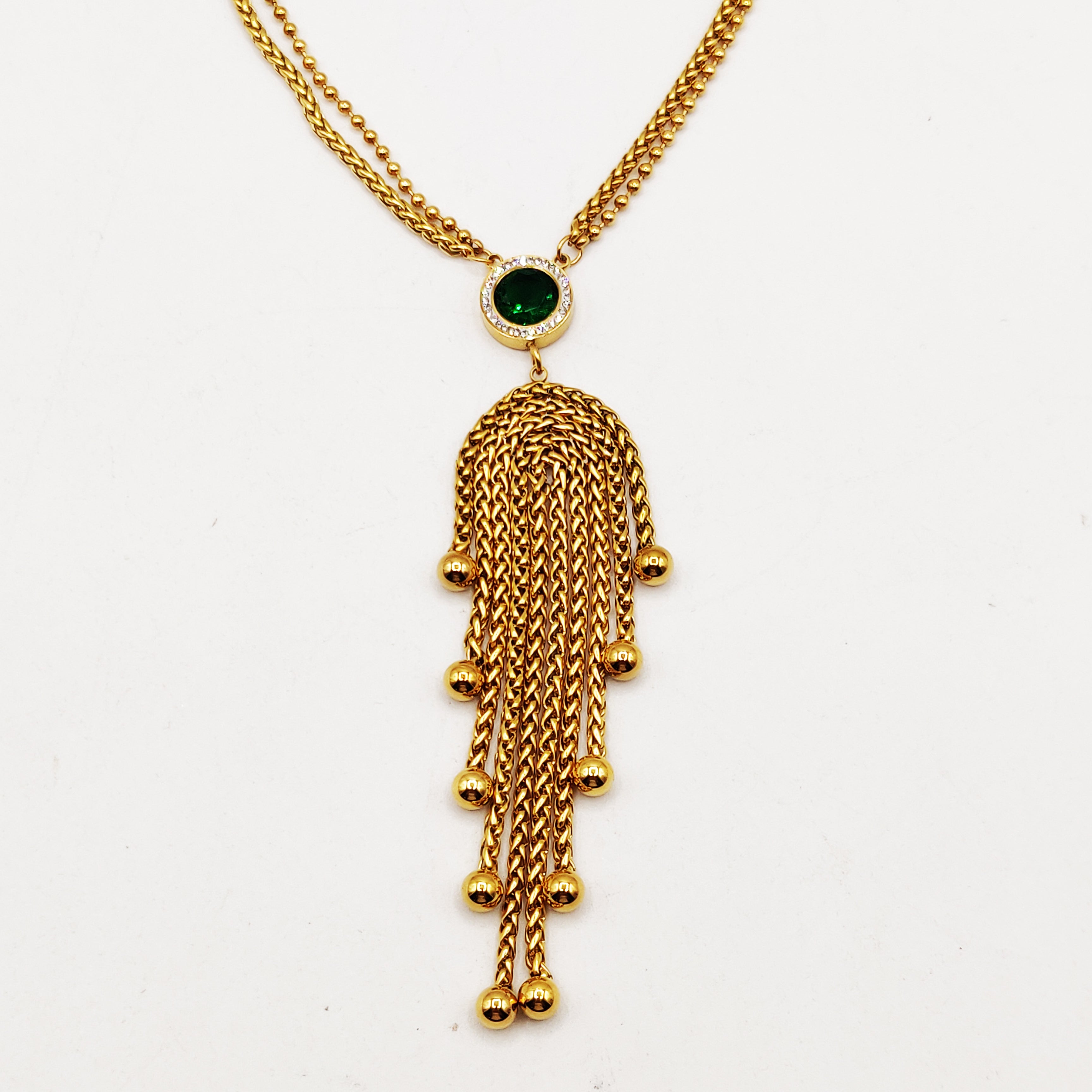 Collier Pierre Verte Ronde Pendentifs Multi Torsades Luxe