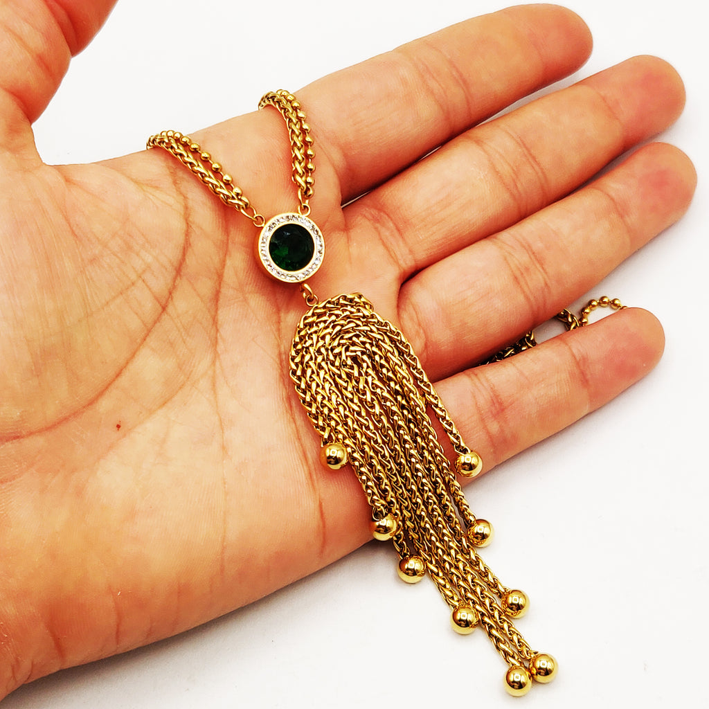 Collier Pierre Verte Ronde Pendentifs Multi Torsades Luxe