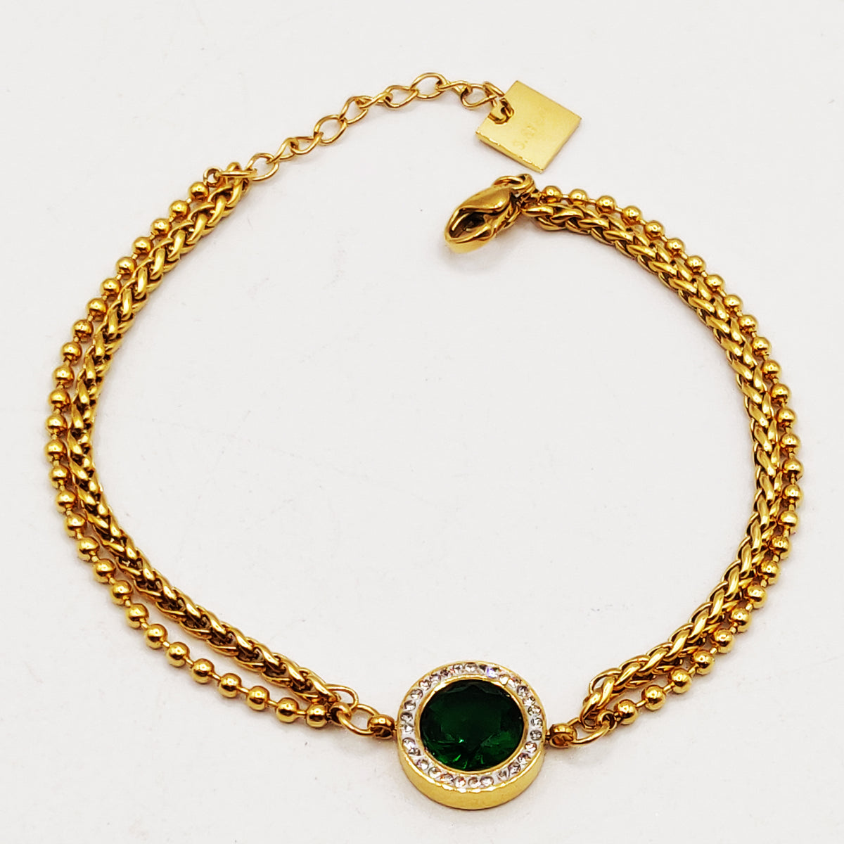 Bracelet Pierre Verte Ronde Pendentifs Multi Torsades Luxe