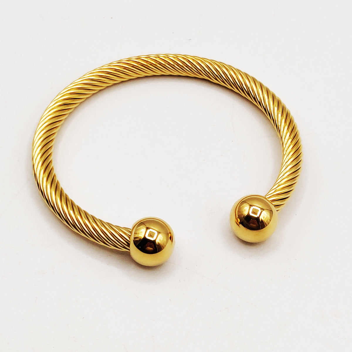 Bracelet Rigide Torsade Boules Dorées Luxe