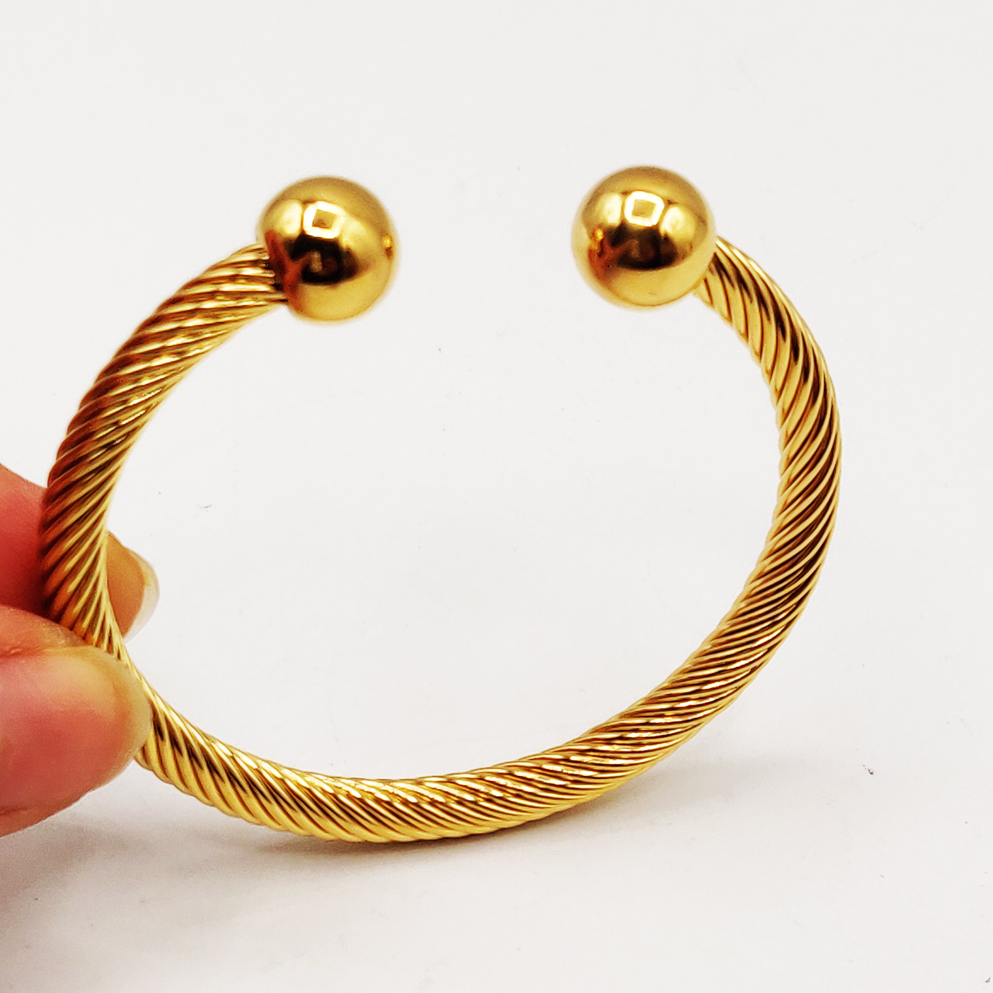 Bracelet Rigide Torsade Boules Dorées Luxe