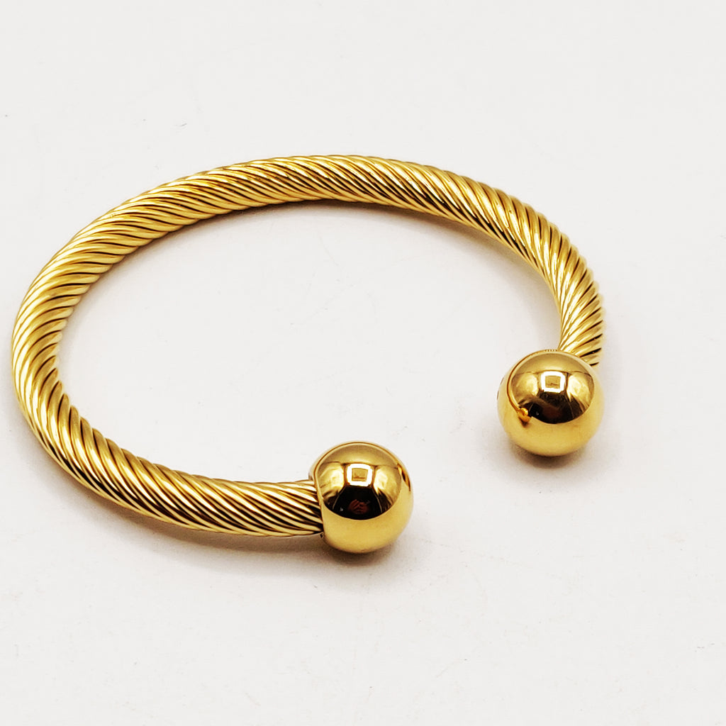 Bracelet Rigide Torsade Boules Dorées Luxe