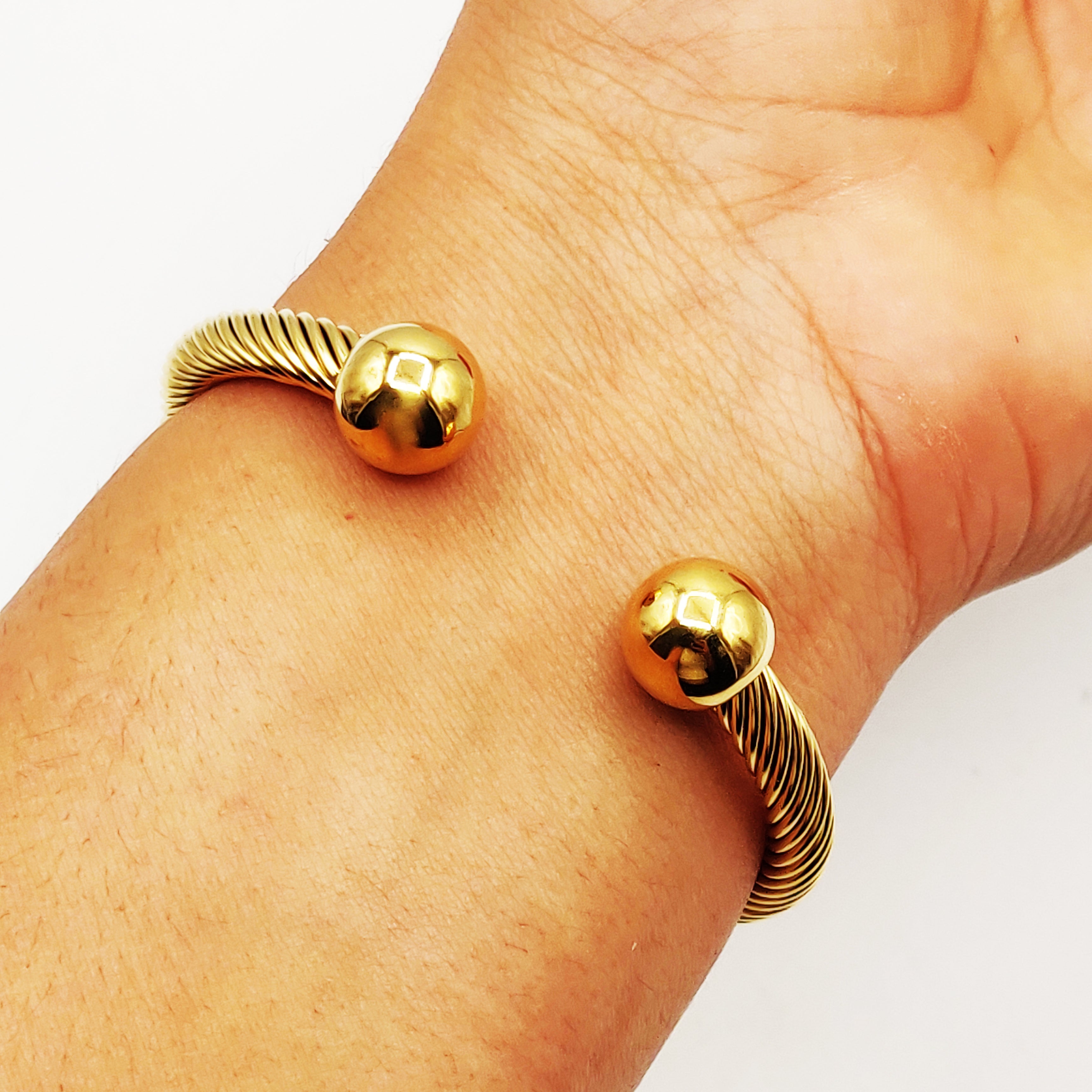 Bracelet Rigide Torsade Boules Dorées Luxe