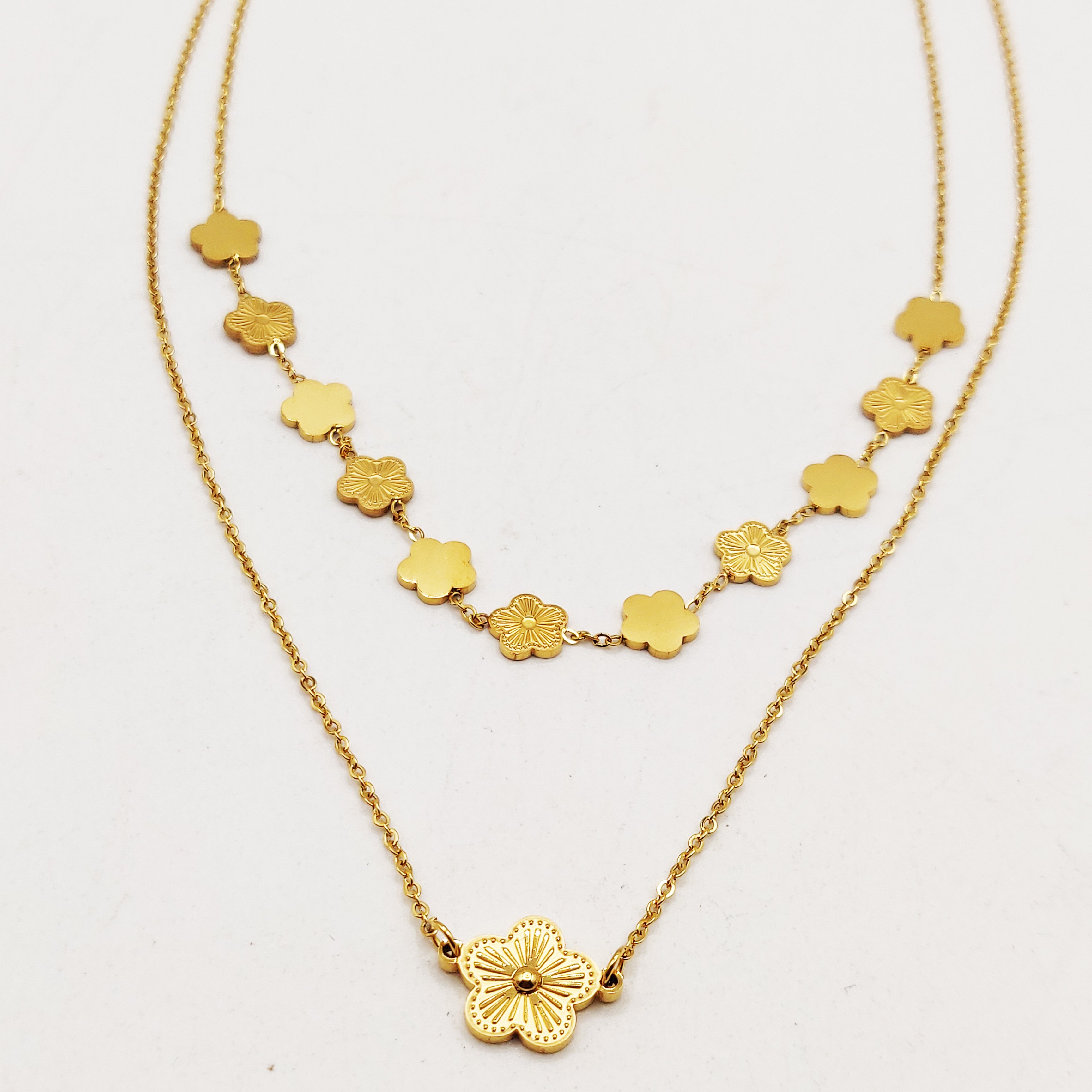 Collier Double Marguerites Rayure Luxe