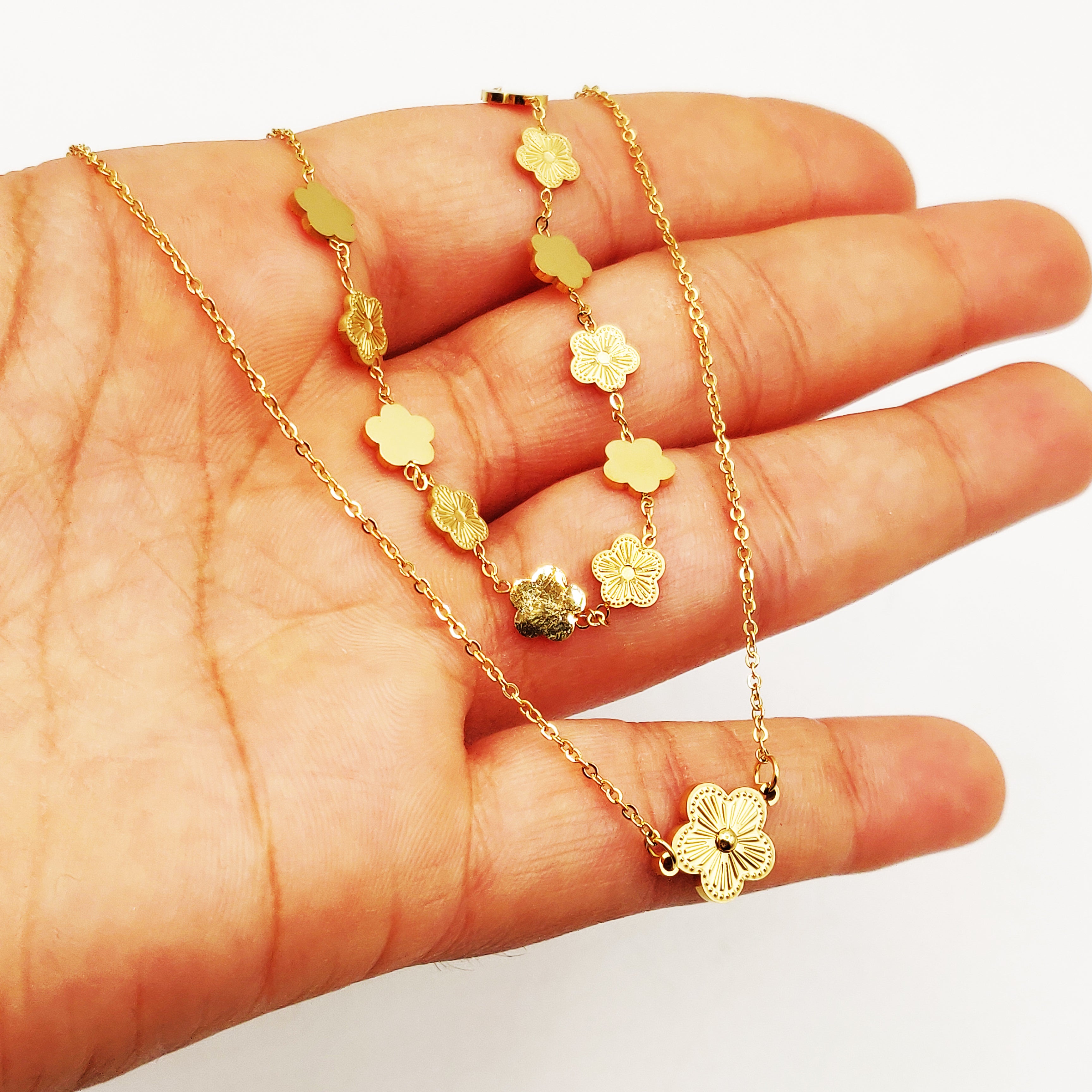 Collier Double Marguerites Rayure Luxe