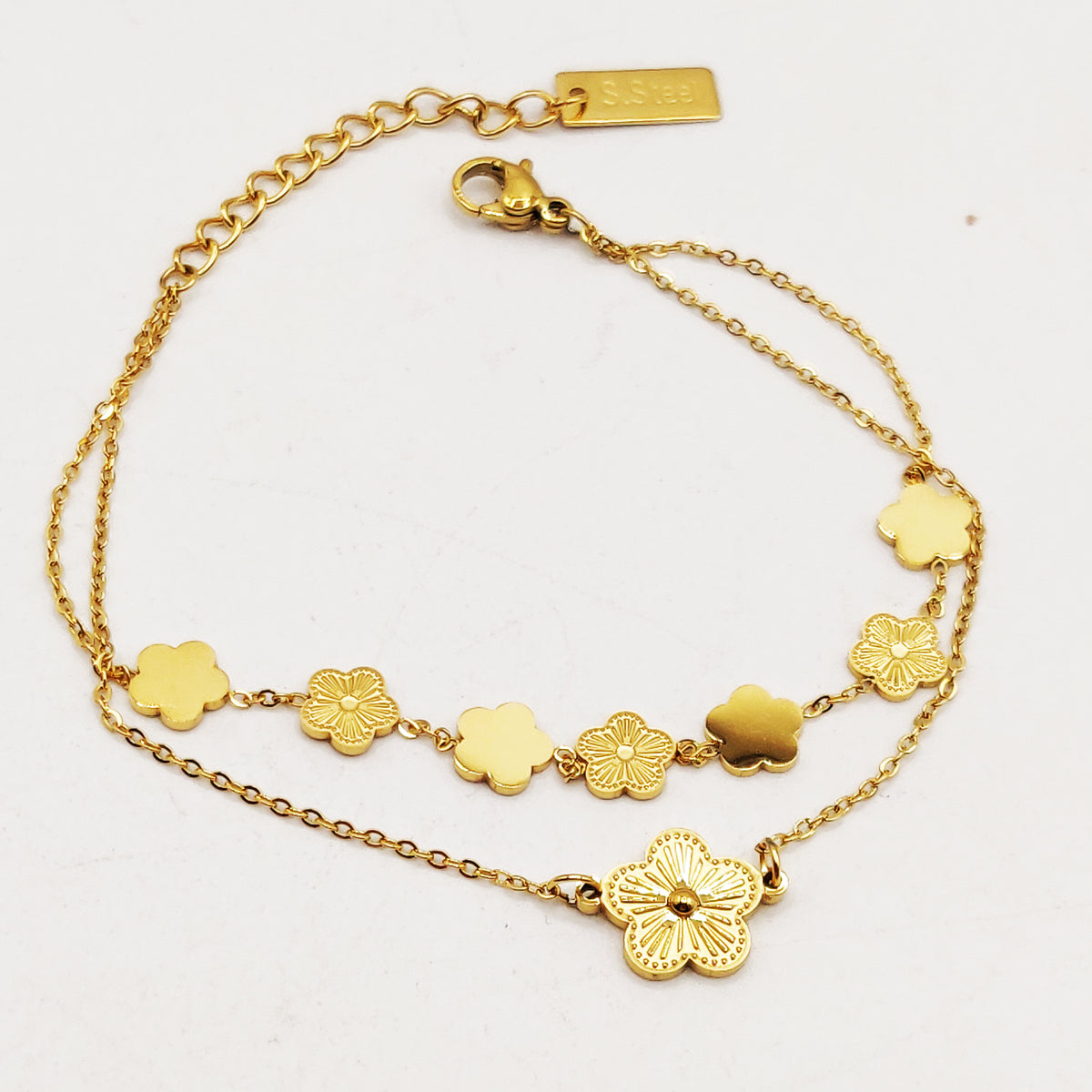 Bracelet Double Marguerites Rayure Luxe