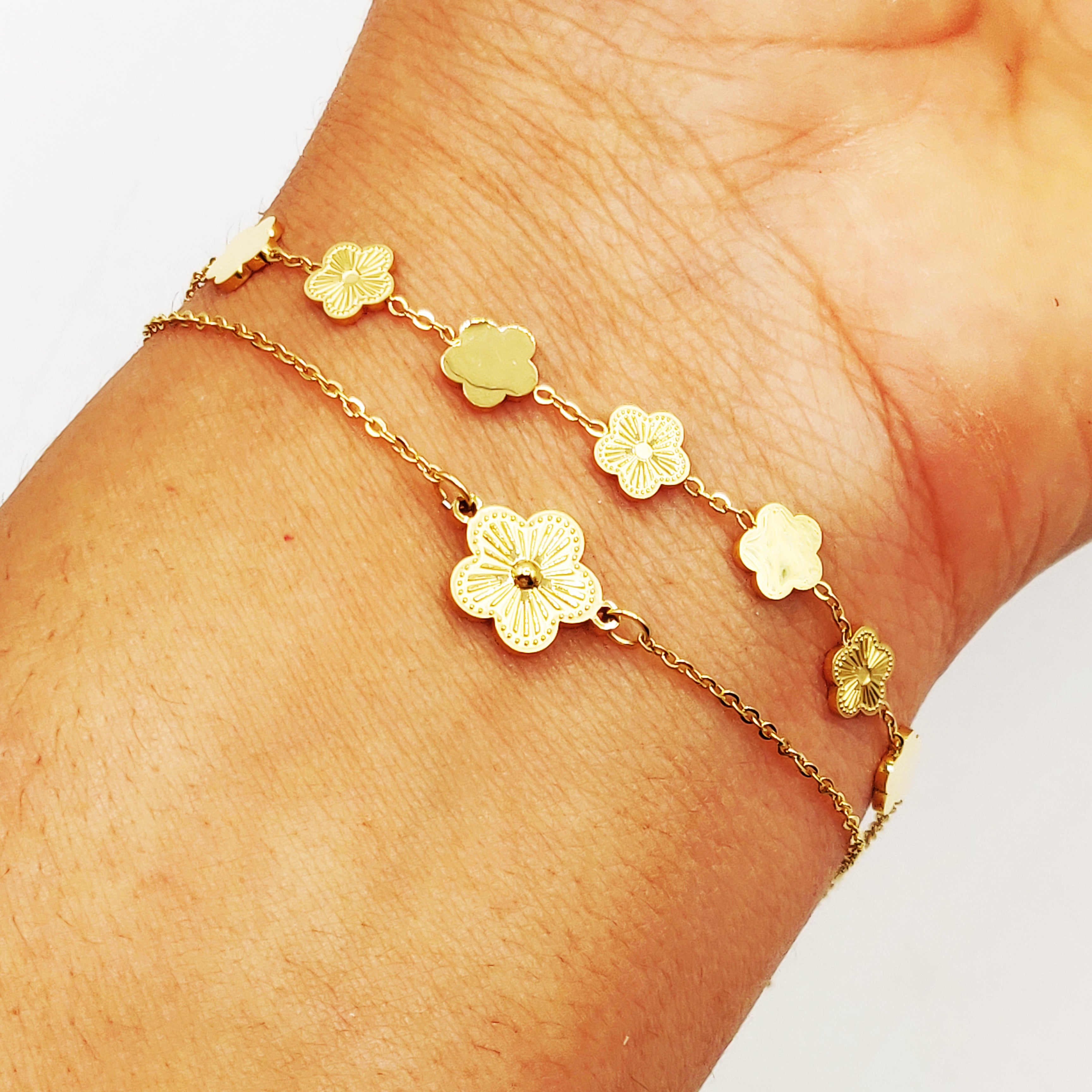 Bracelet Double Marguerites Rayure Luxe