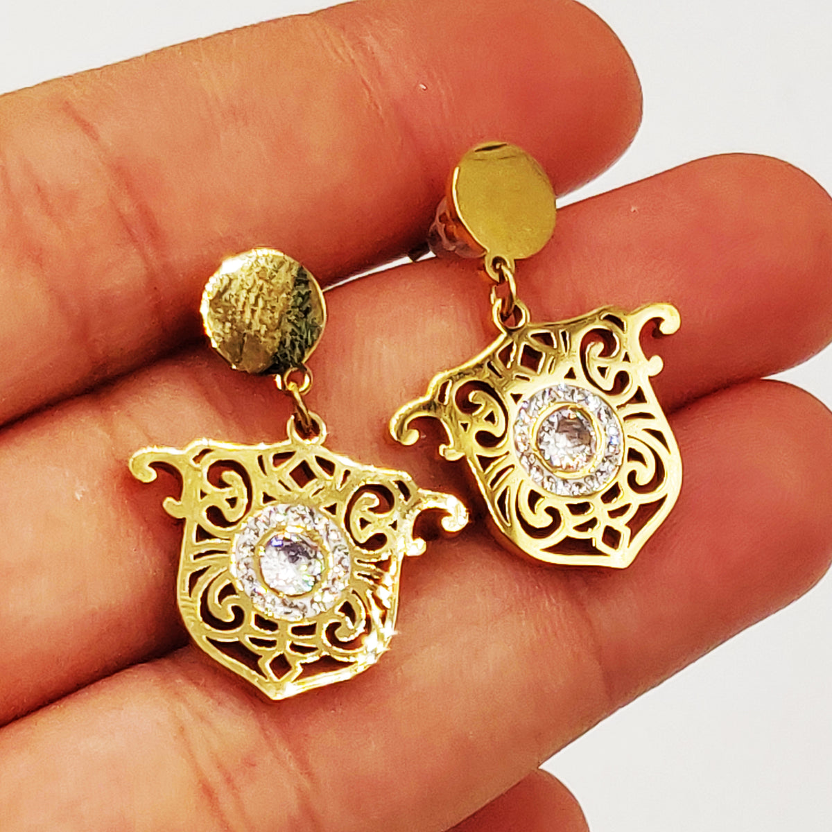 Boucles d'oreilles Torsade Pendentif Oriental Luxe Gros Cristal