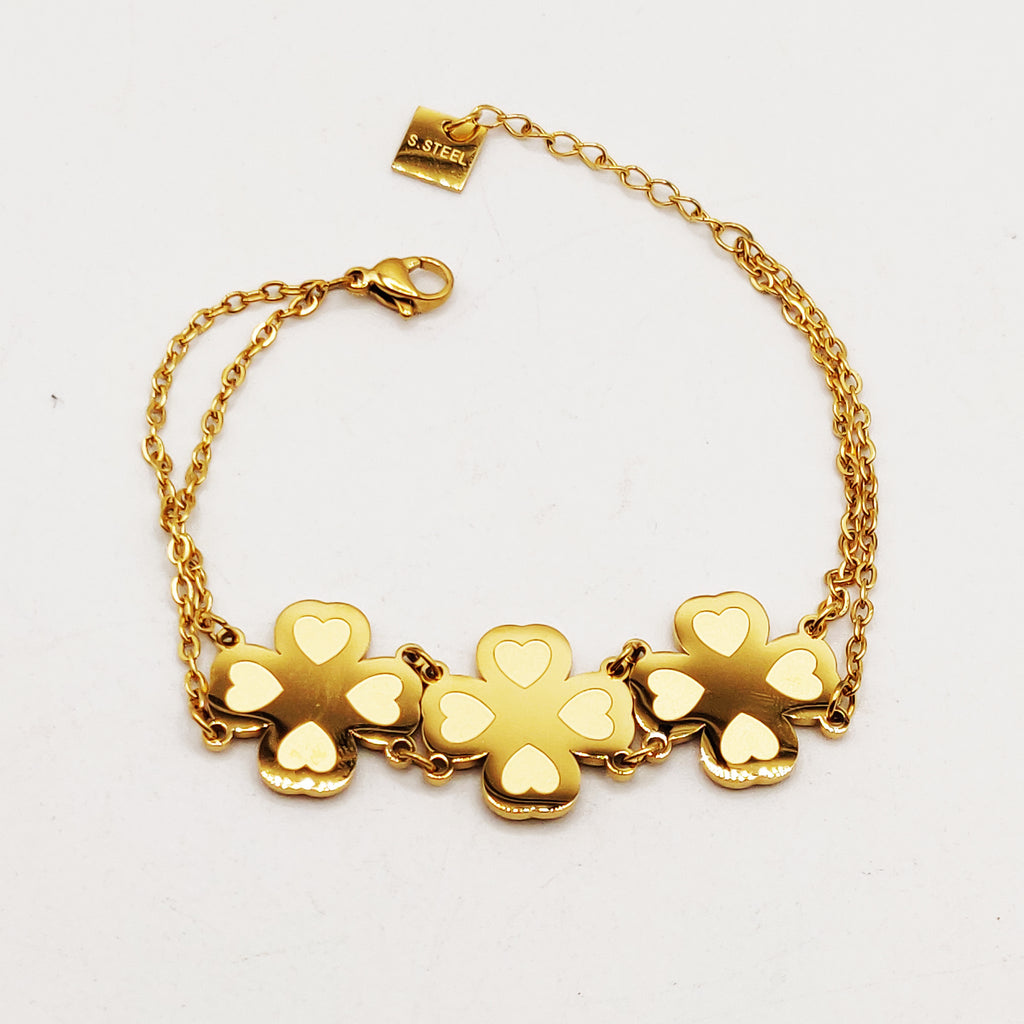 Bracelet Doubles Pendentifs Trèfles Coeurs