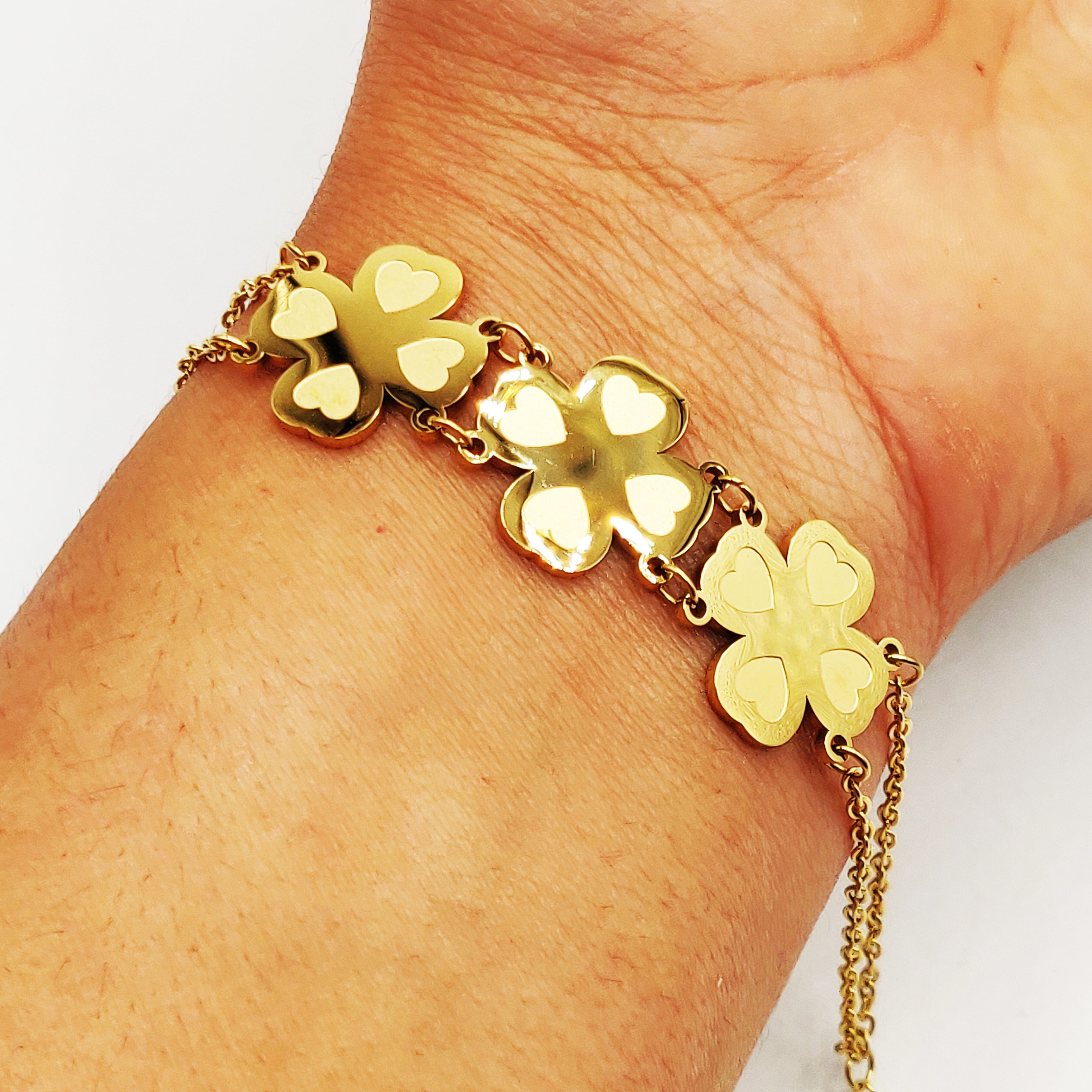 Bracelet Doubles Pendentifs Trèfles Coeurs