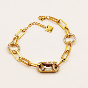 Bracelet Chaîne Cercles Cristaux et Grand Cristal Rectangle Luxe