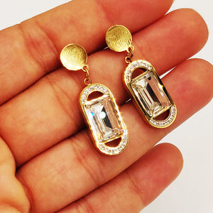 Boucles d'oreilles Chaîne Cercles Cristaux et Grand Cristal Rectangle Luxe