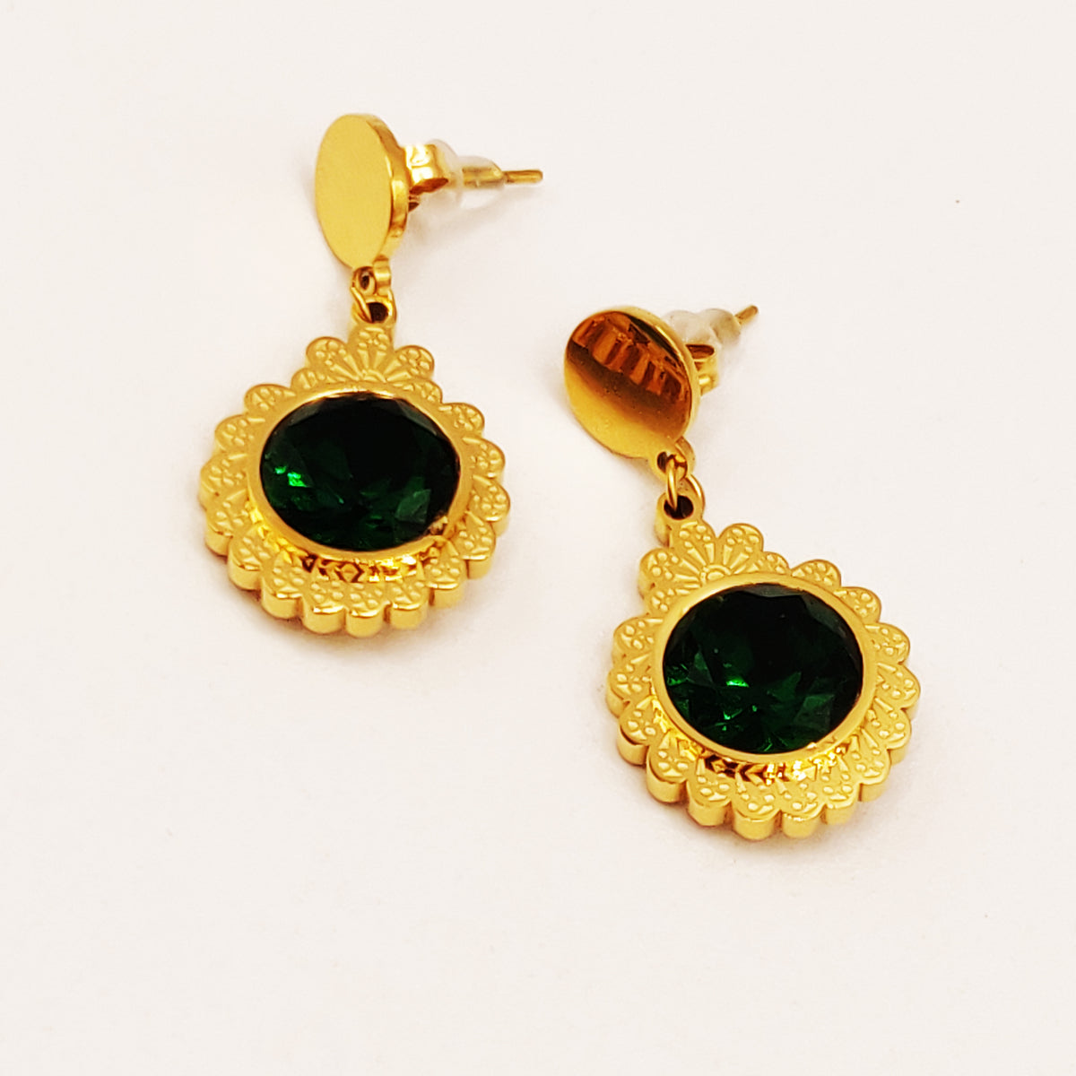 Boucles d'oreilles Torsade Grosse Pierre Verte Multi Louise Luxe
