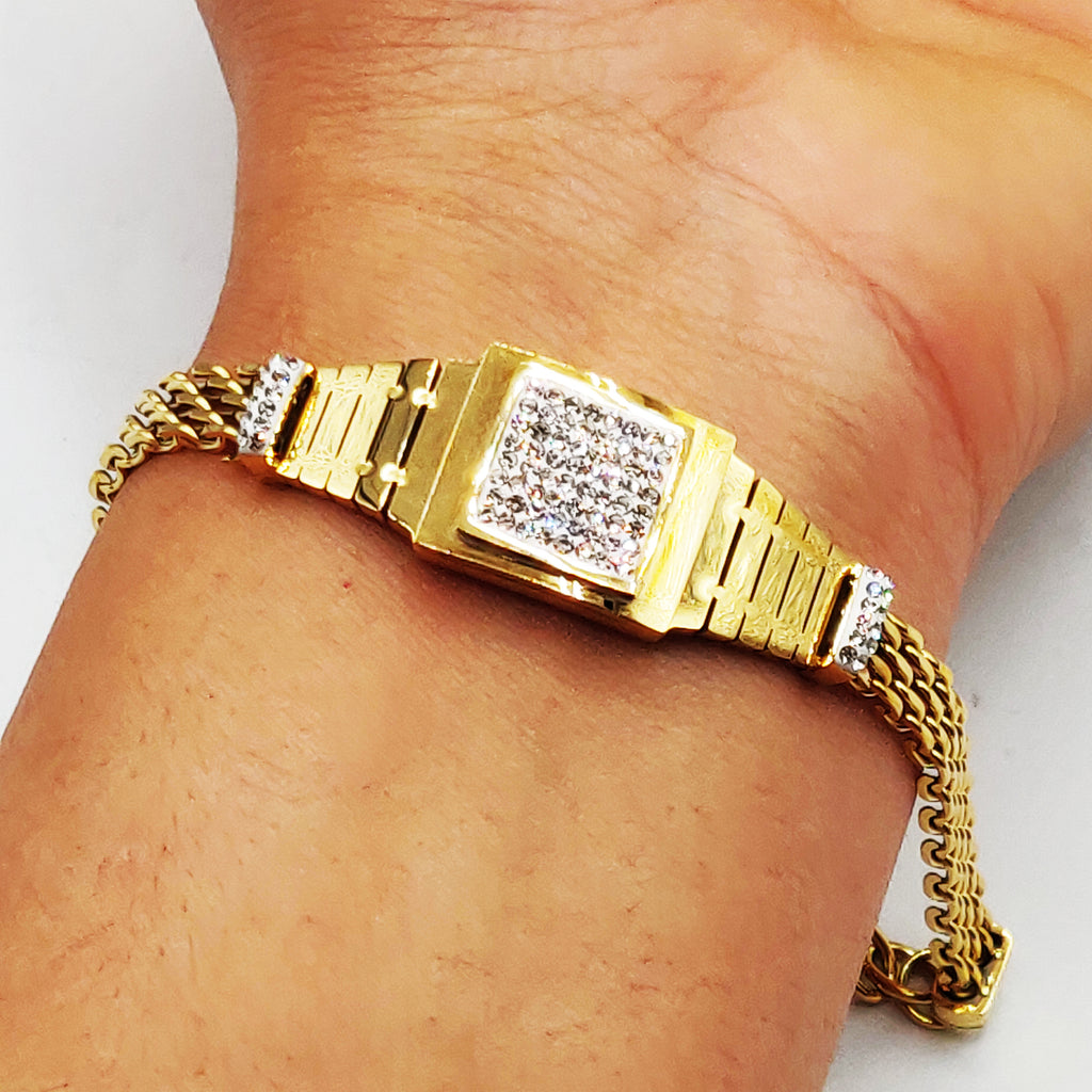 Bracelet Maille Carré Cristaux Luxe