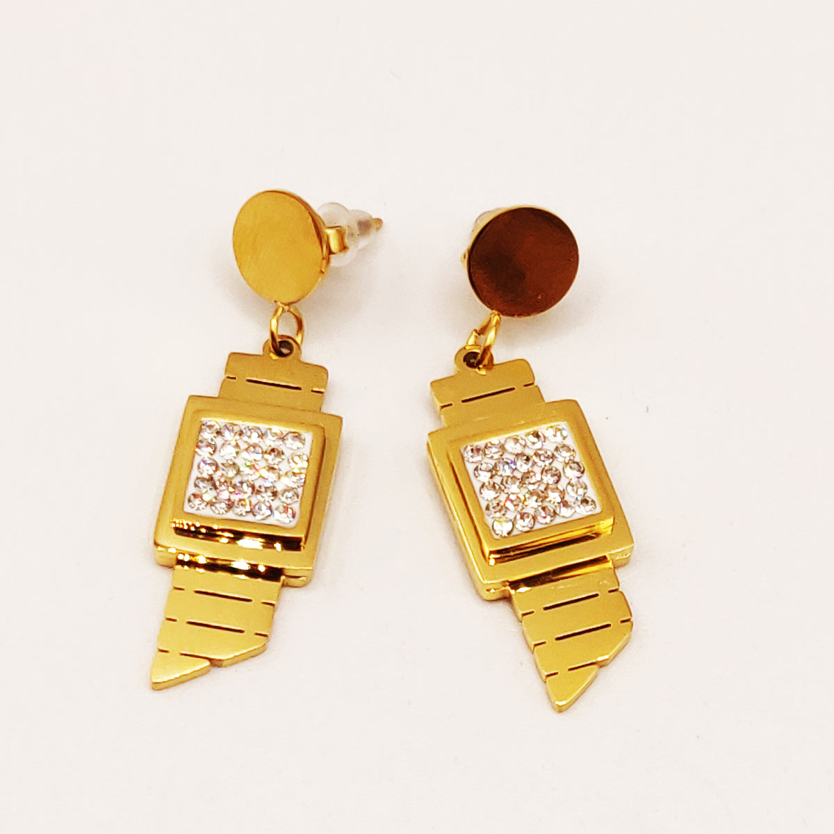 Boucles d'oreilles Maille Carré Cristaux Luxe