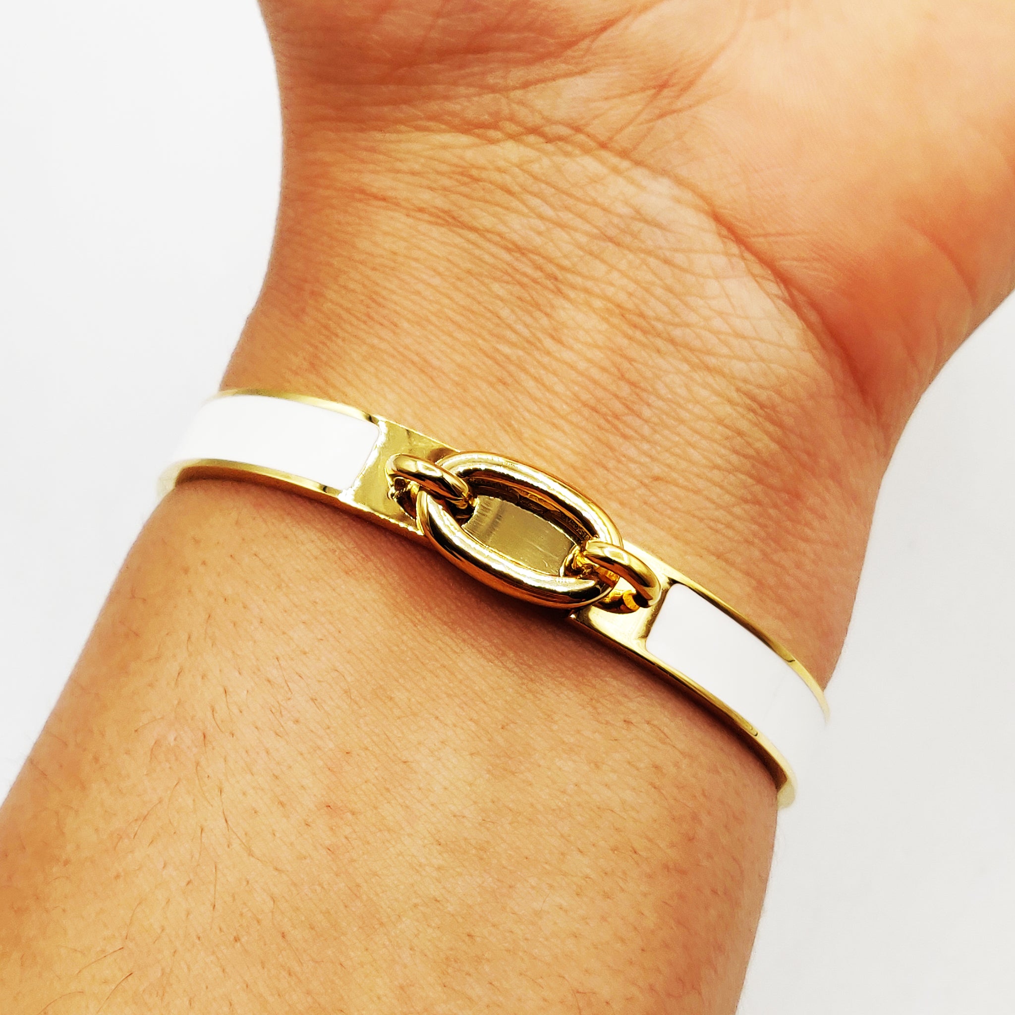 Bracelet Rigide Ovale Luxe Blanc